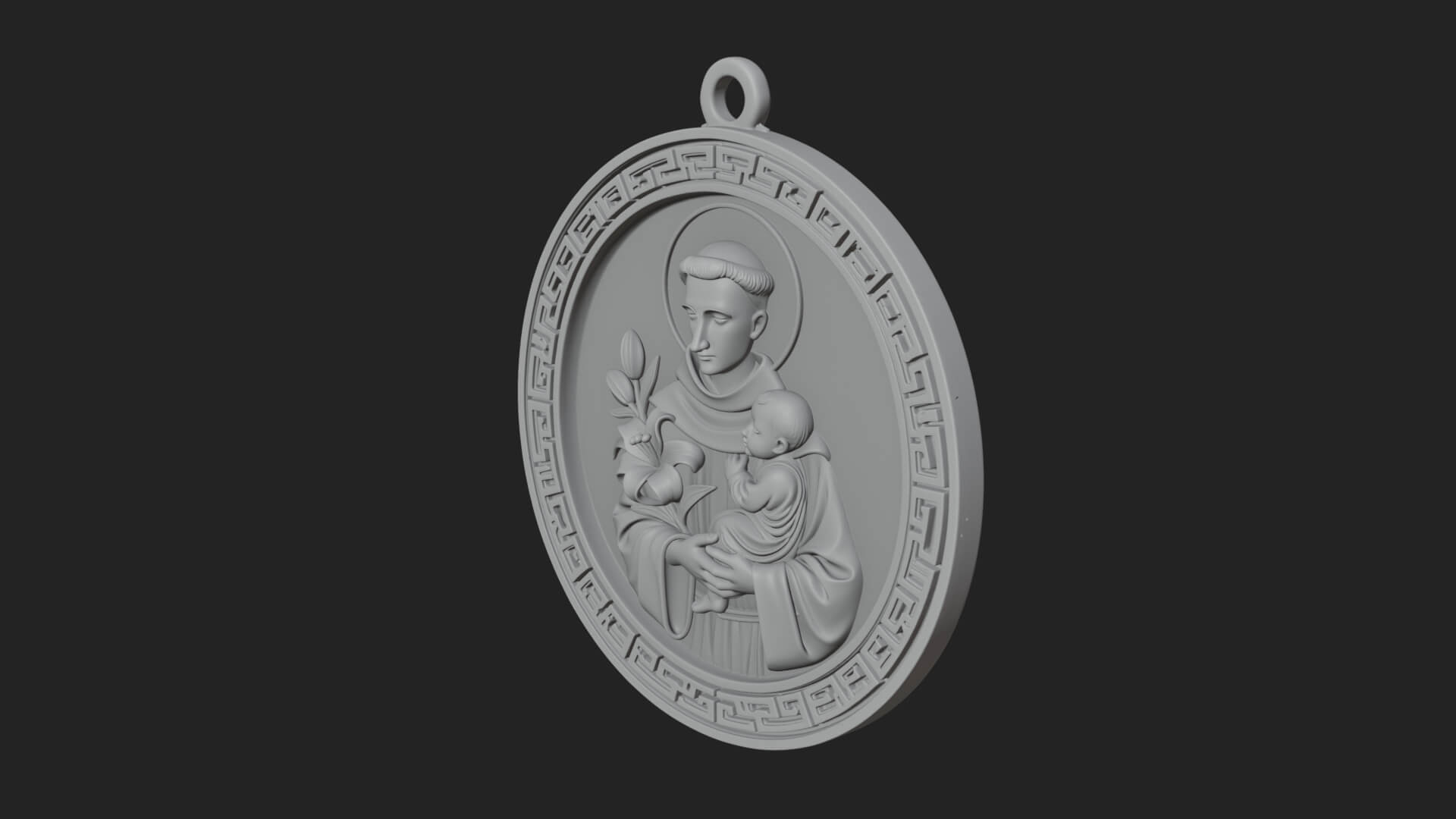 Saint with Child Oval Relief Plaque Design 4 3D Print 3D Model
