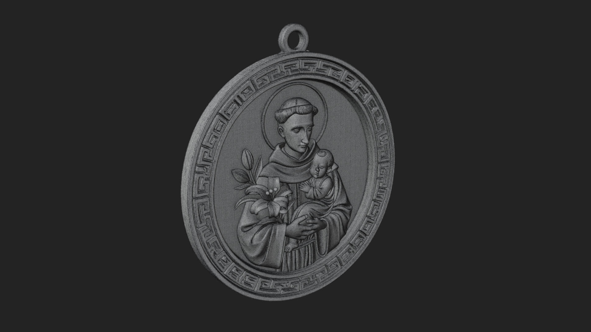 Saint with Child Oval Relief Plaque Design 4 3D Print 3D Model