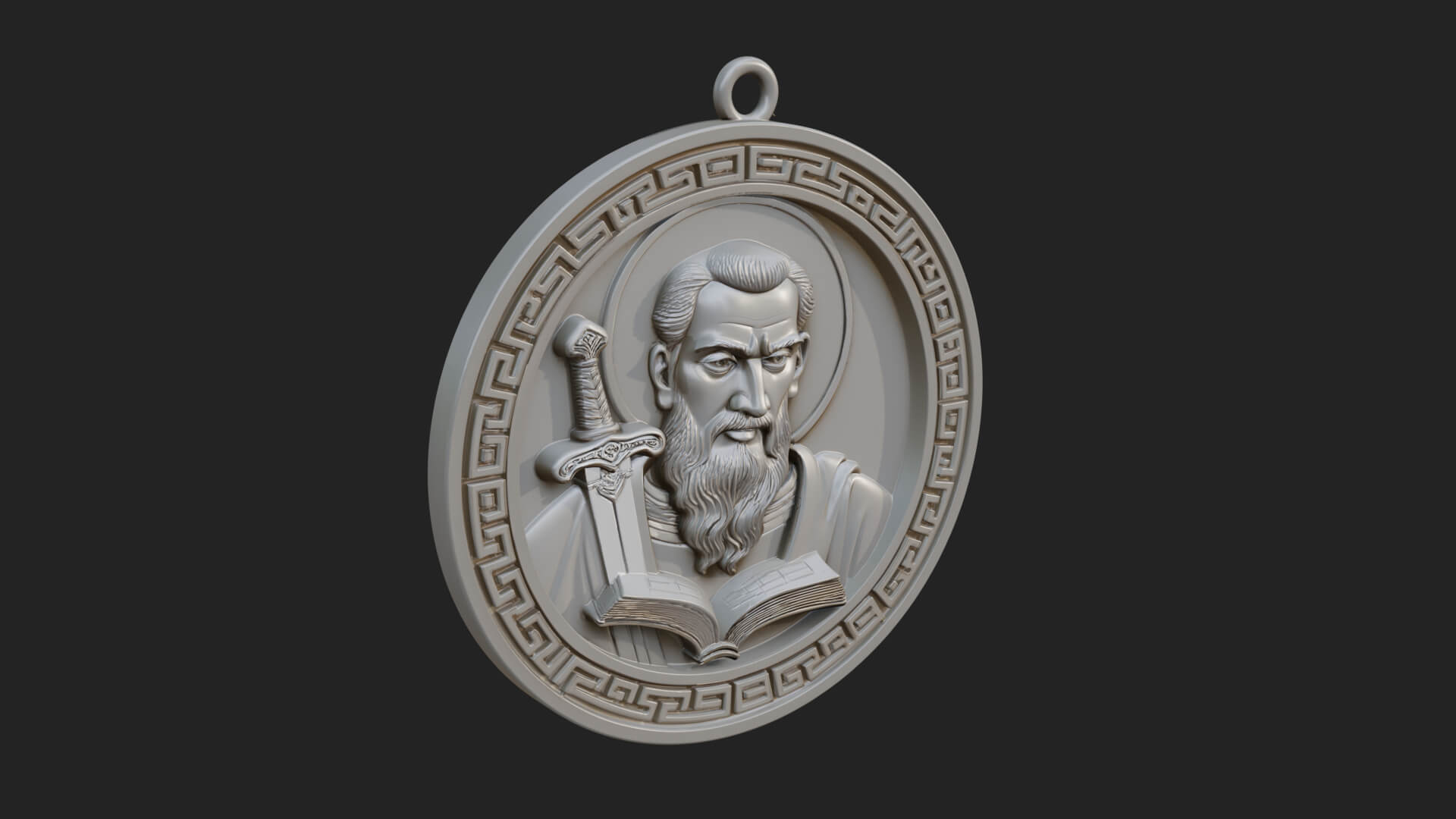 Saint with Sword Oval Relief Plaque Design 1 3D Print 3D Model