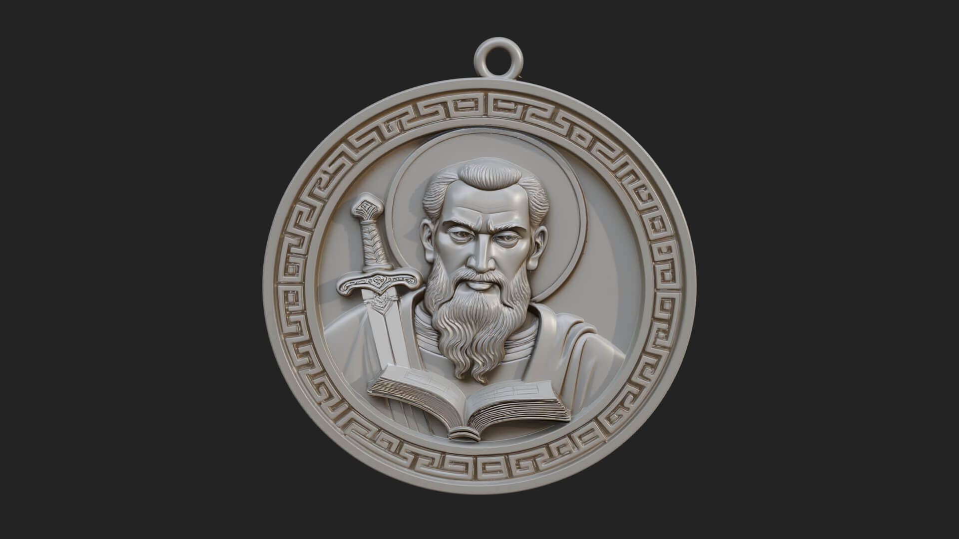 Saint with Sword Oval Relief Plaque Design 1 3D Print 3D Model