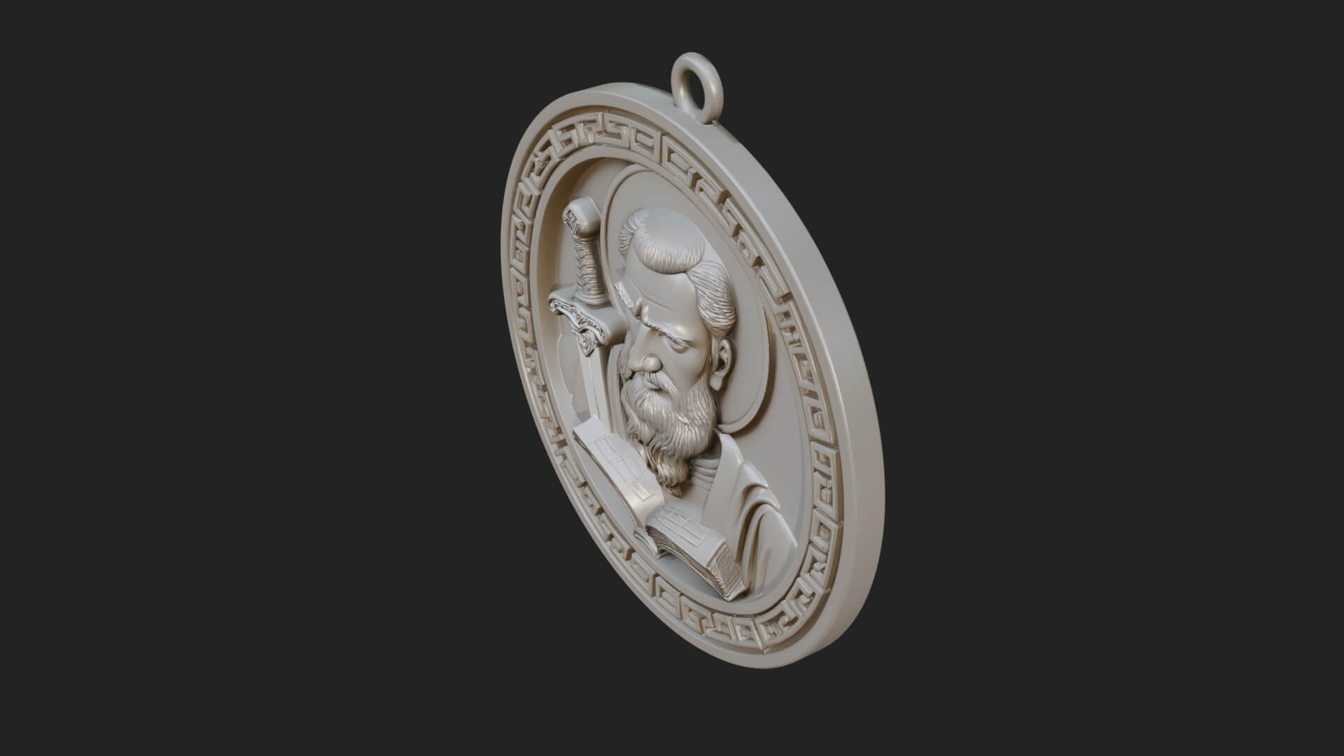 Saint with Sword Oval Relief Plaque Design 1 3D Print 3D Model