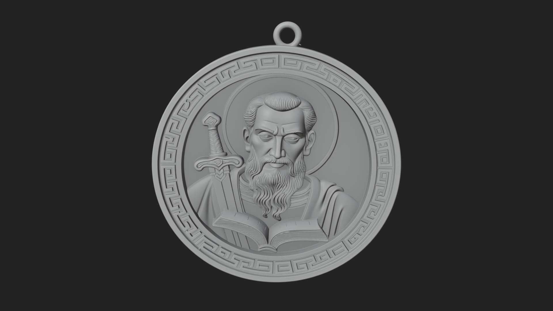 Saint with Sword Oval Relief Plaque Design 1 3D Print 3D Model