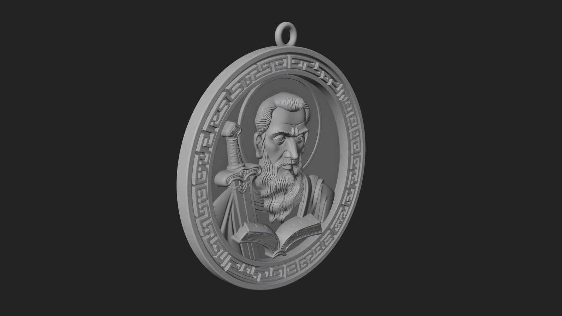 Saint with Sword Oval Relief Plaque Design 1 3D Print 3D Model