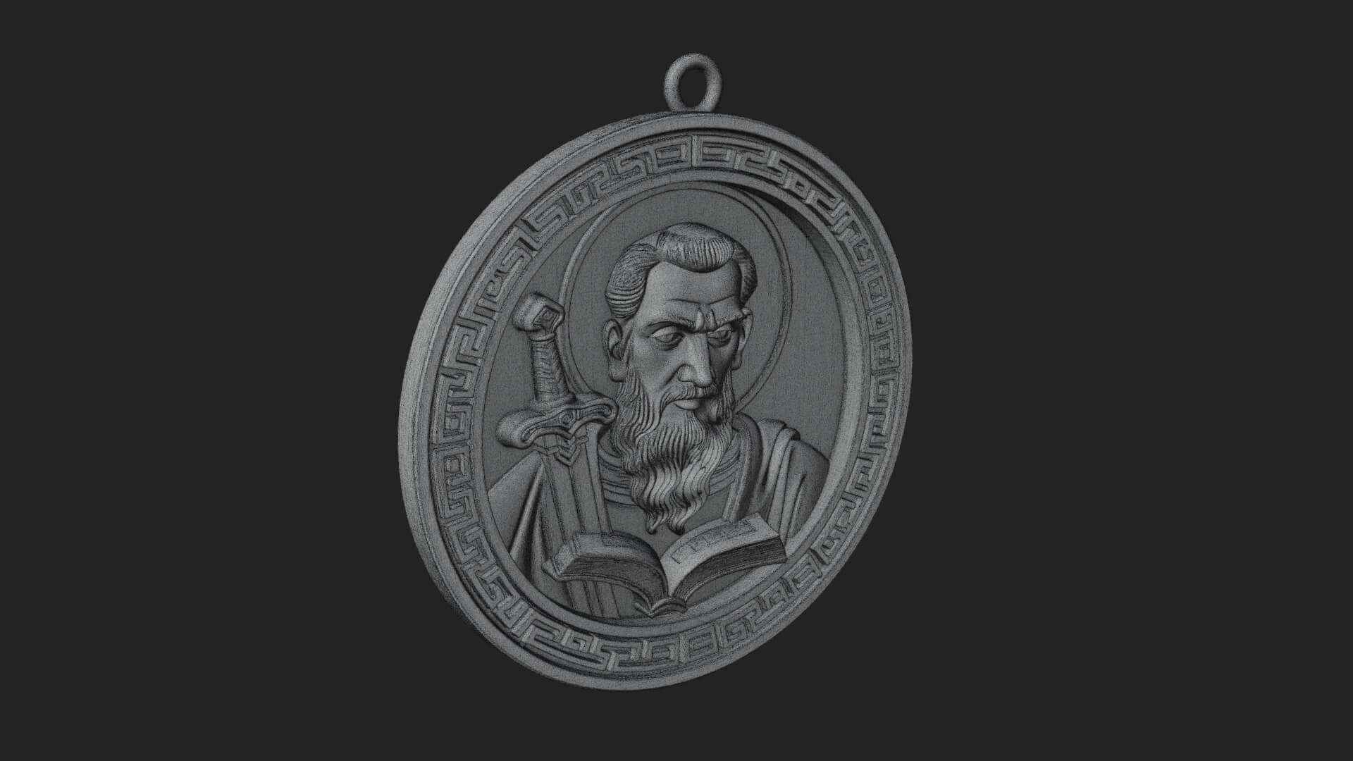 Saint with Sword Oval Relief Plaque Design 1 3D Print 3D Model