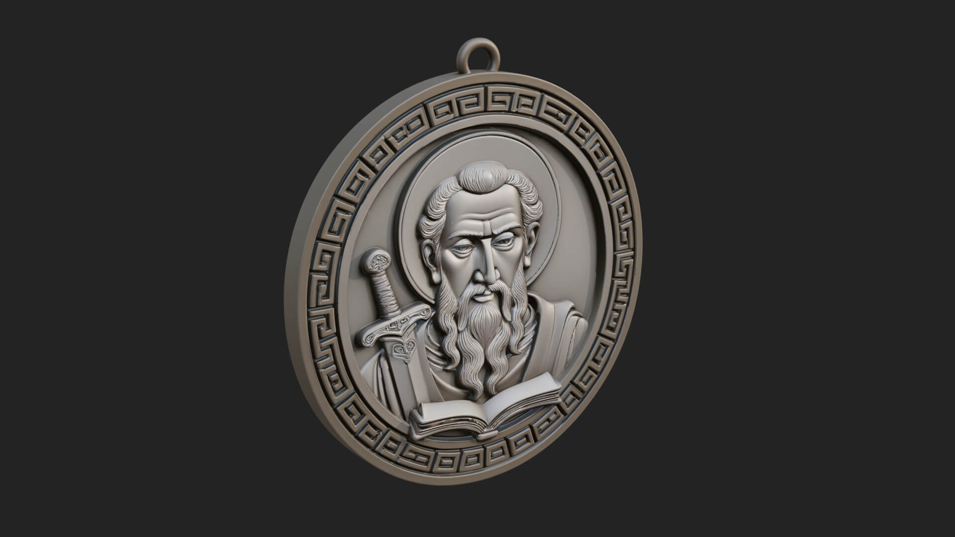 Saint with Sword Oval Relief Plaque Design 2 3D Print 3D Model