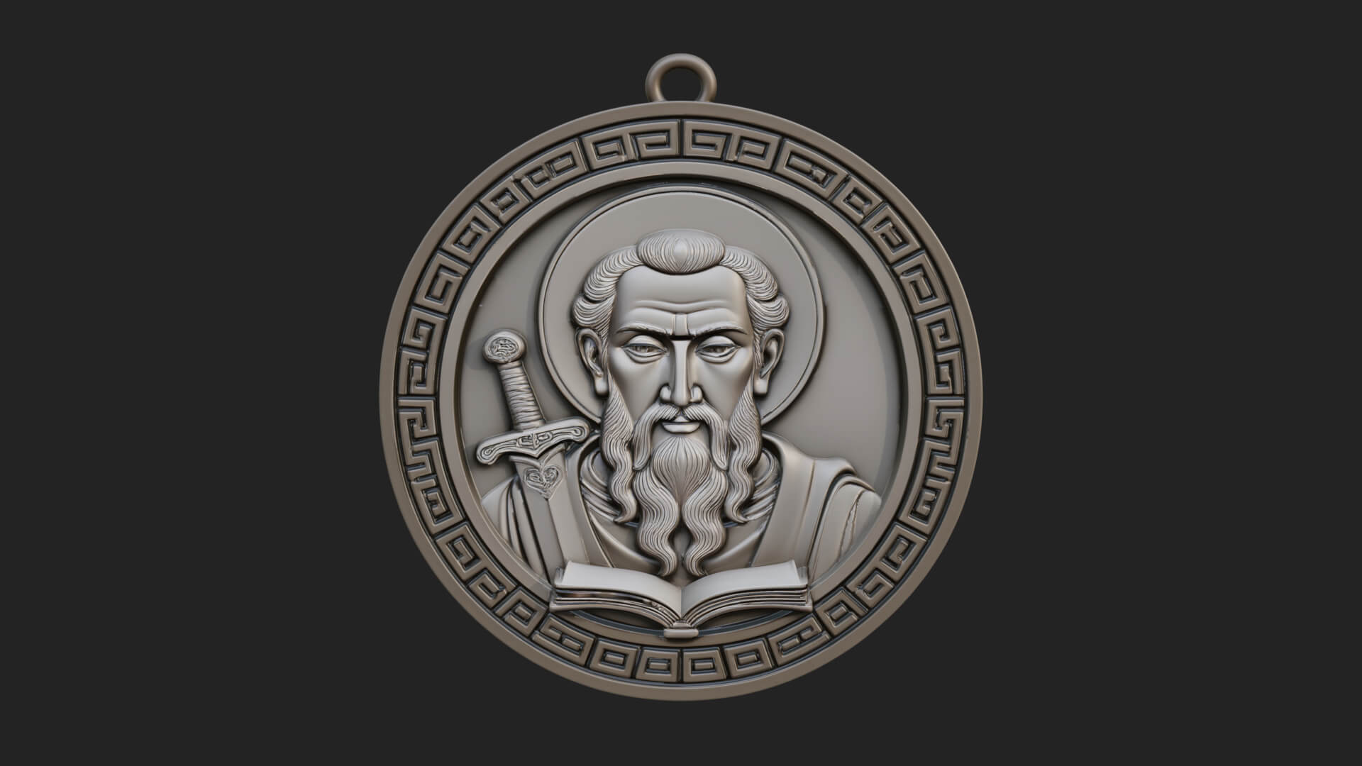 Saint with Sword Oval Relief Plaque Design 2 3D Print 3D Model