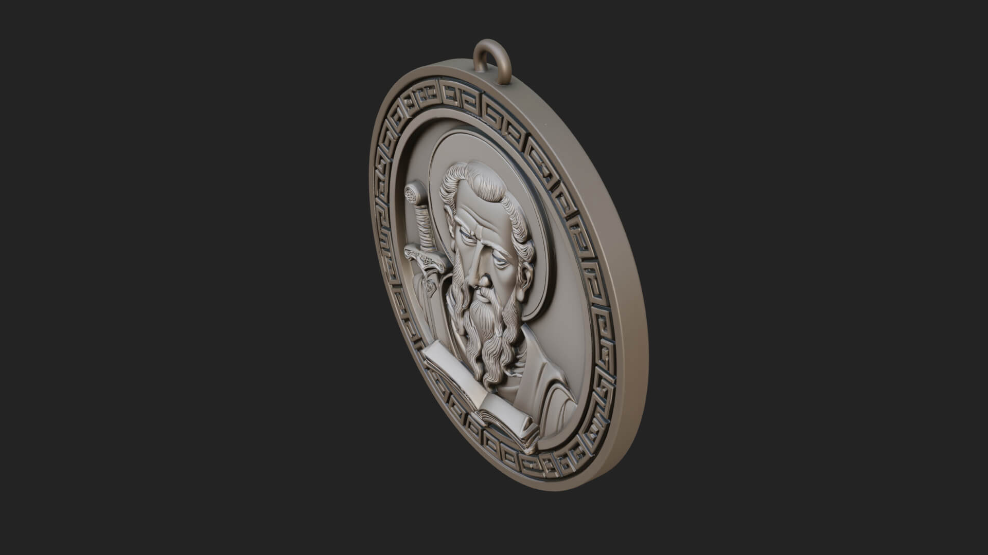 Saint with Sword Oval Relief Plaque Design 2 3D Print 3D Model