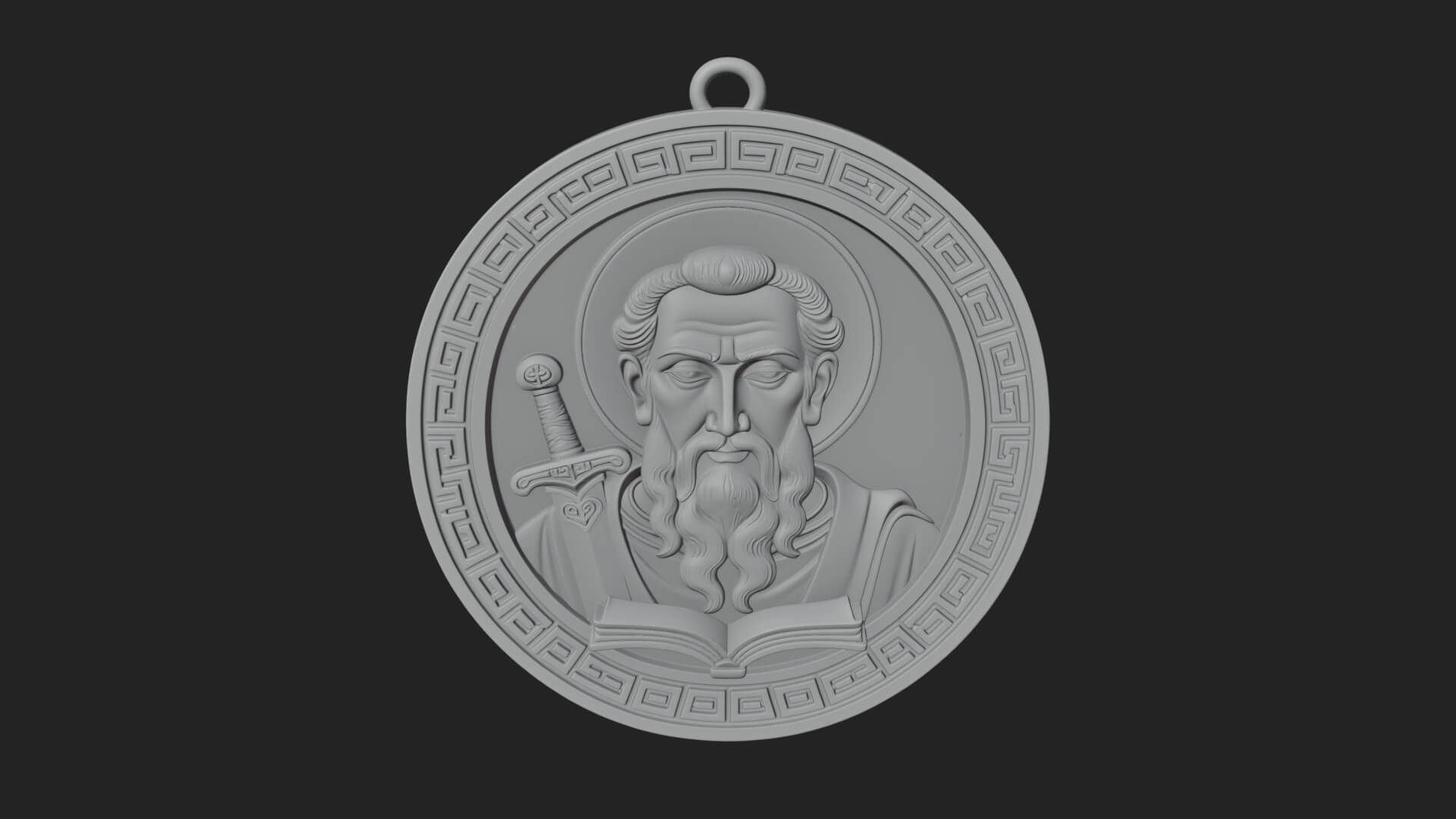 Saint with Sword Oval Relief Plaque Design 2 3D Print 3D Model
