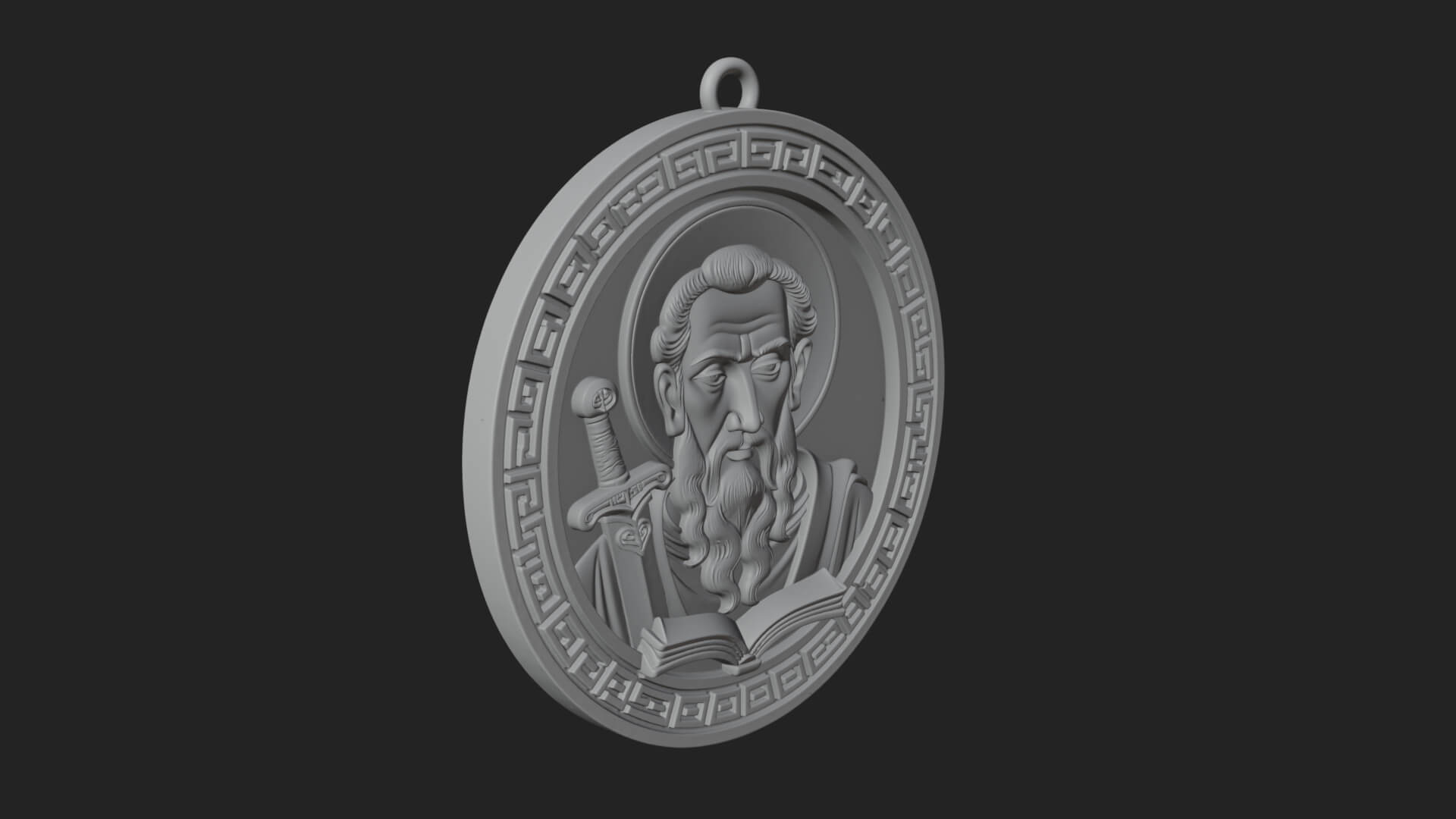 Saint with Sword Oval Relief Plaque Design 2 3D Print 3D Model
