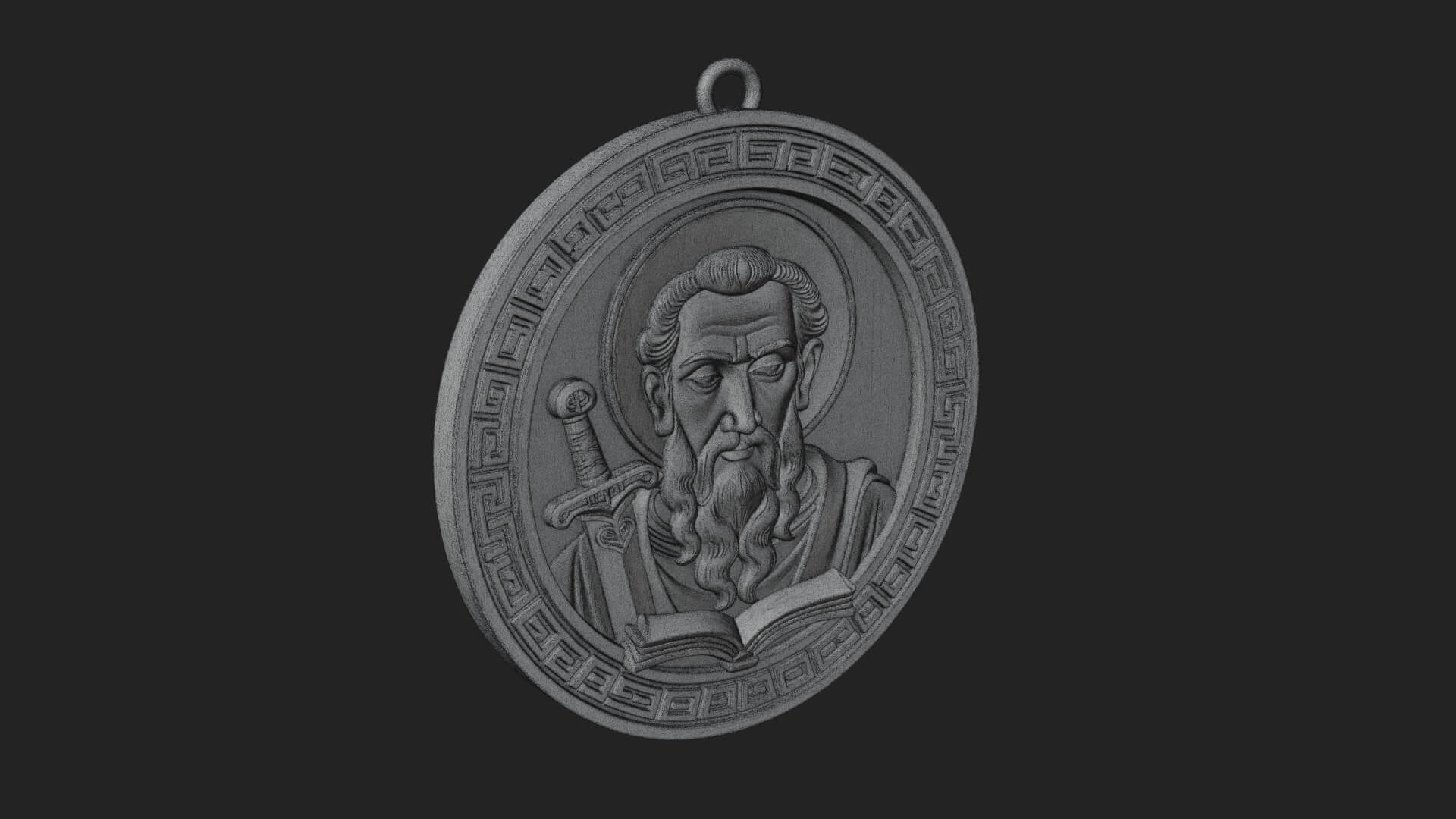 Saint with Sword Oval Relief Plaque Design 2 3D Print 3D Model