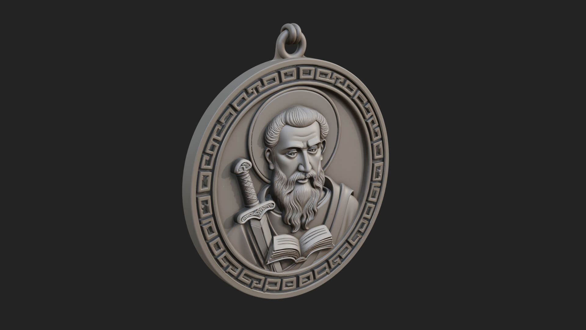 Saint with Sword Oval Relief Plaque Design 3 3D Print 3D Model