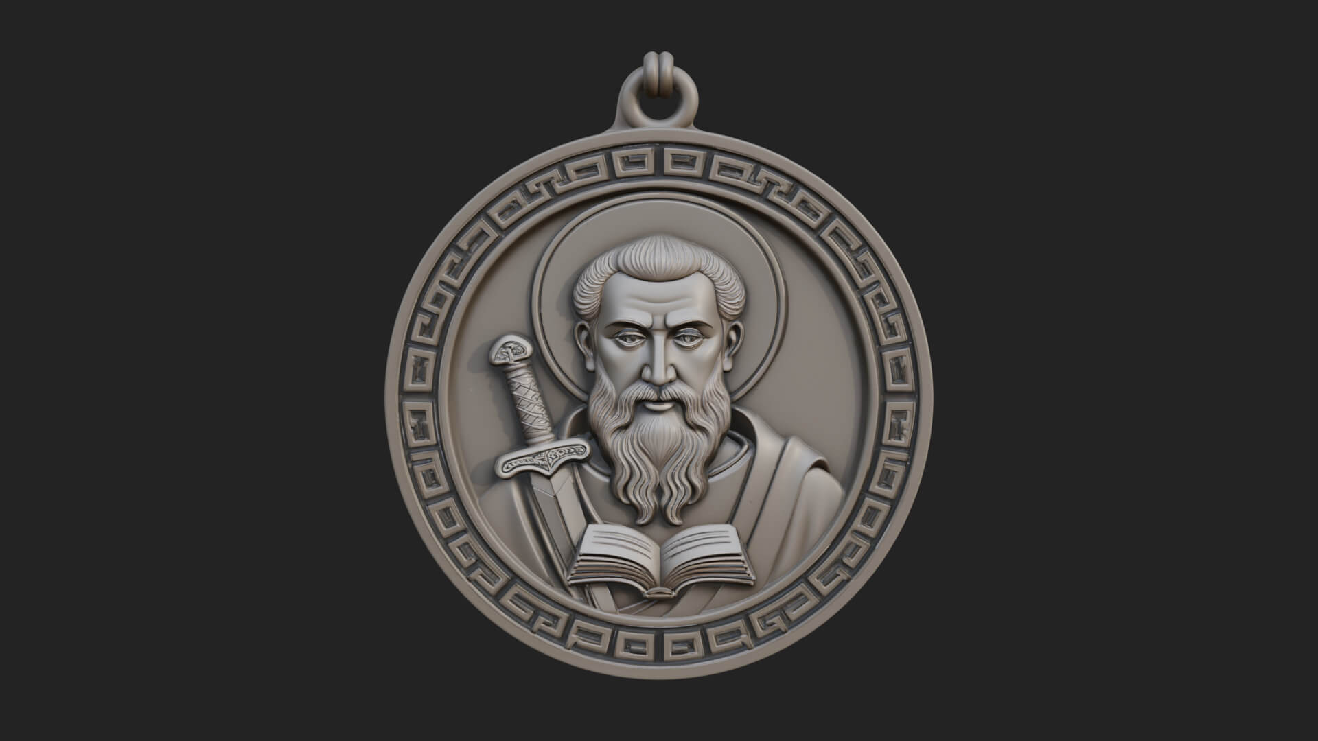 Saint with Sword Oval Relief Plaque Design 3 3D Print 3D Model