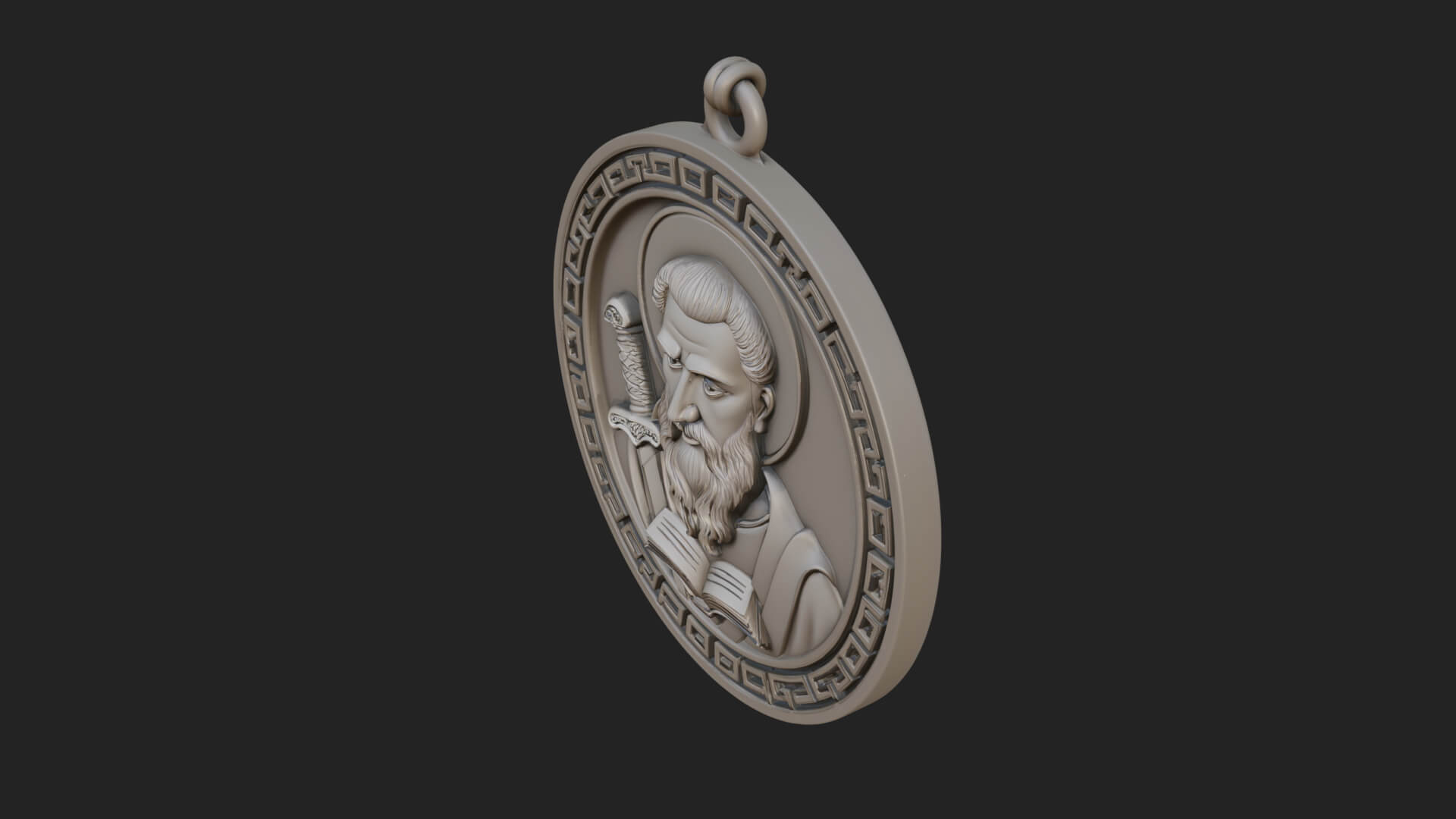 Saint with Sword Oval Relief Plaque Design 3 3D Print 3D Model