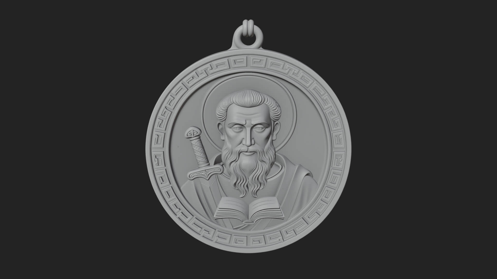 Saint with Sword Oval Relief Plaque Design 3 3D Print 3D Model