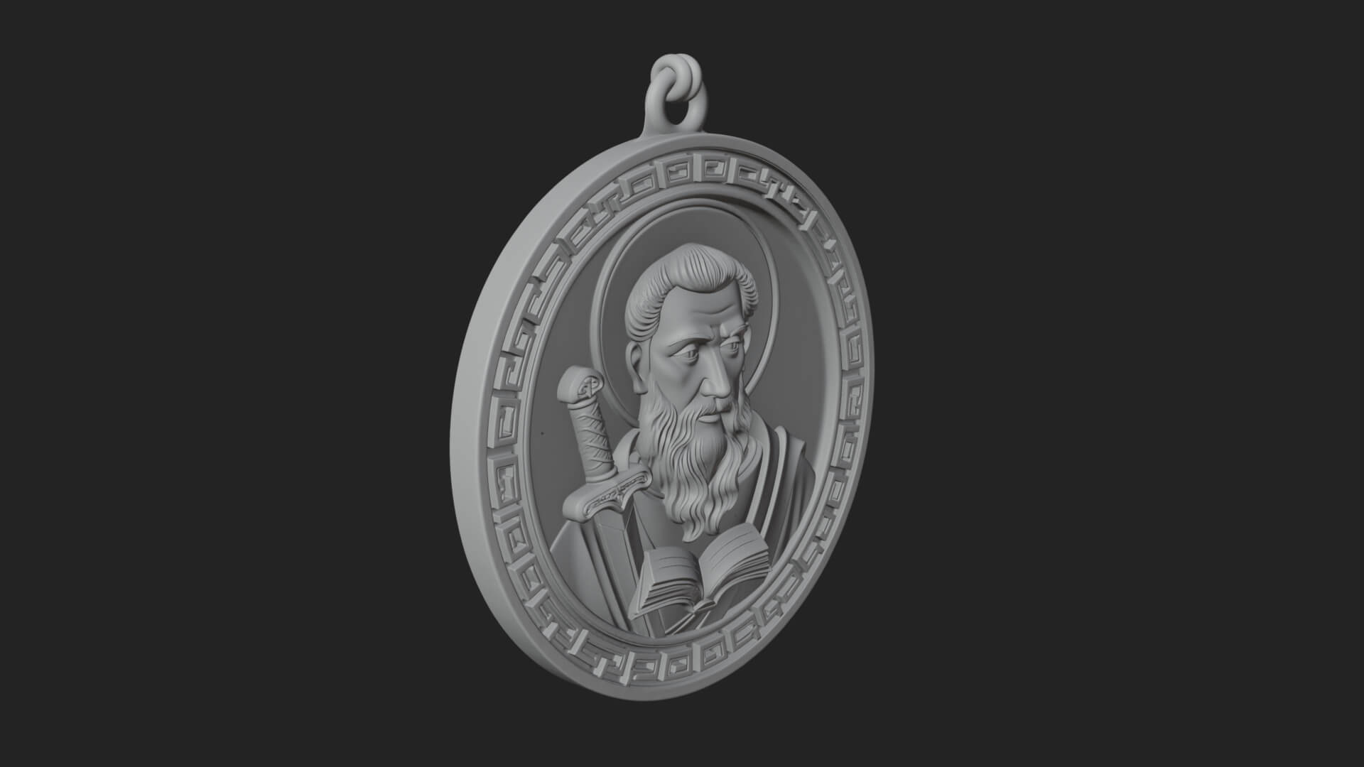 Saint with Sword Oval Relief Plaque Design 3 3D Print 3D Model