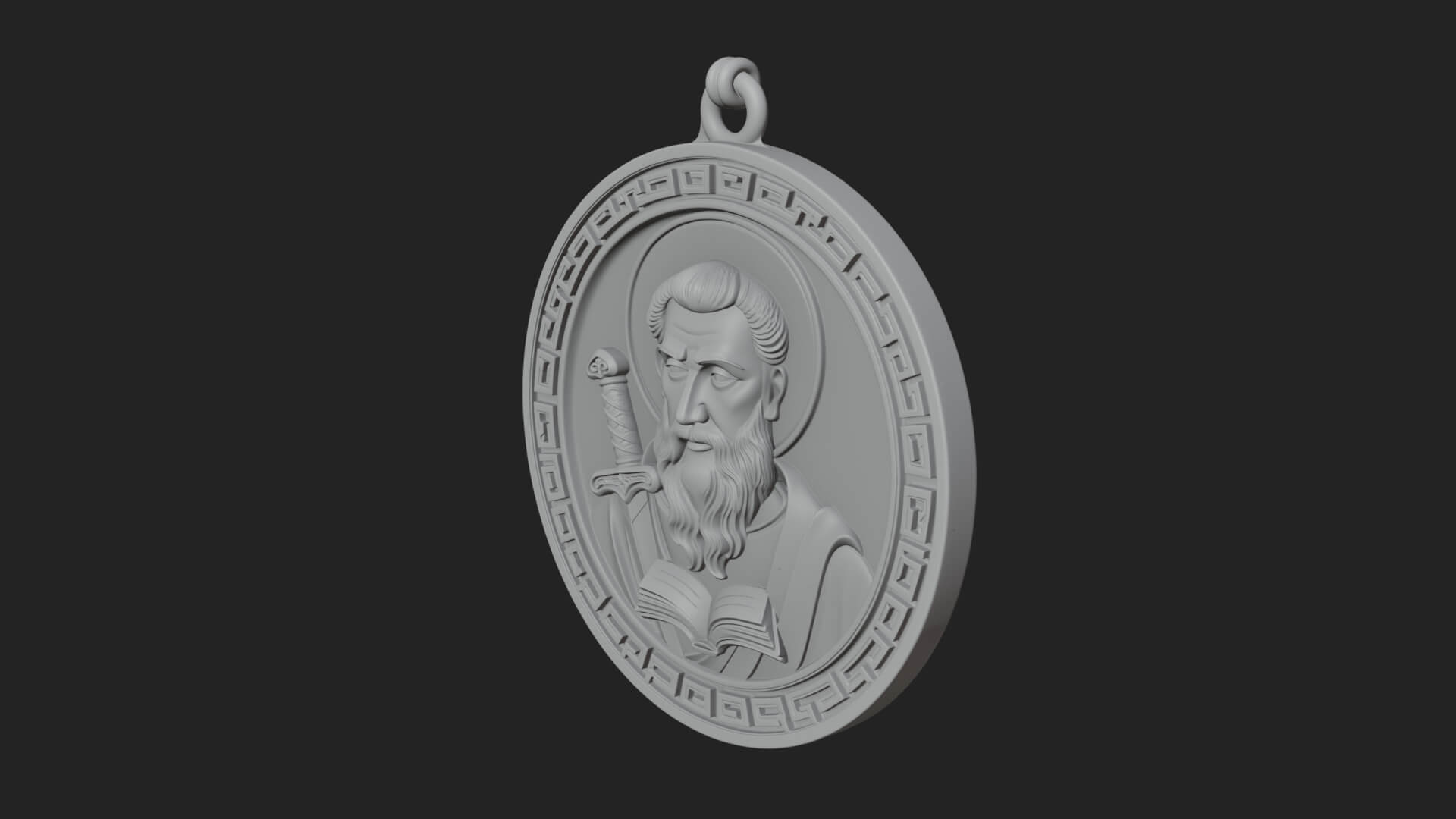 Saint with Sword Oval Relief Plaque Design 3 3D Print 3D Model
