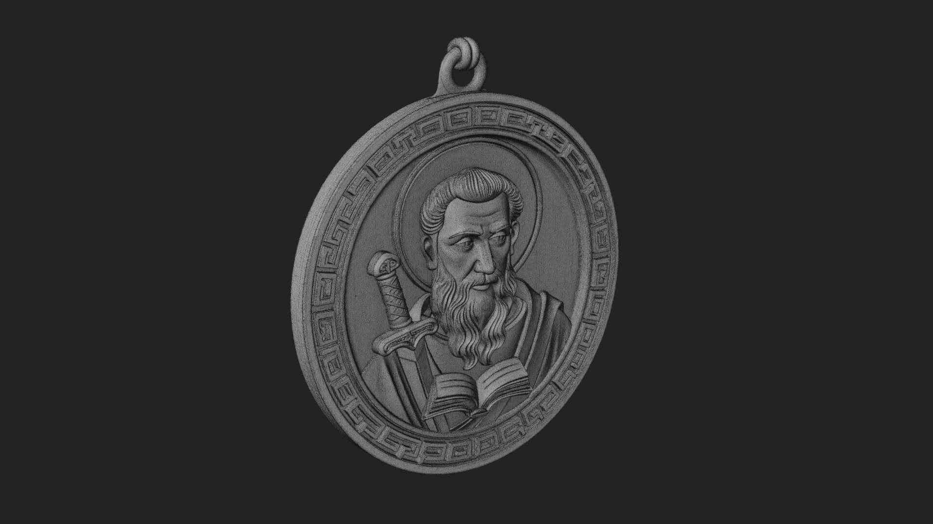 Saint with Sword Oval Relief Plaque Design 3 3D Print 3D Model