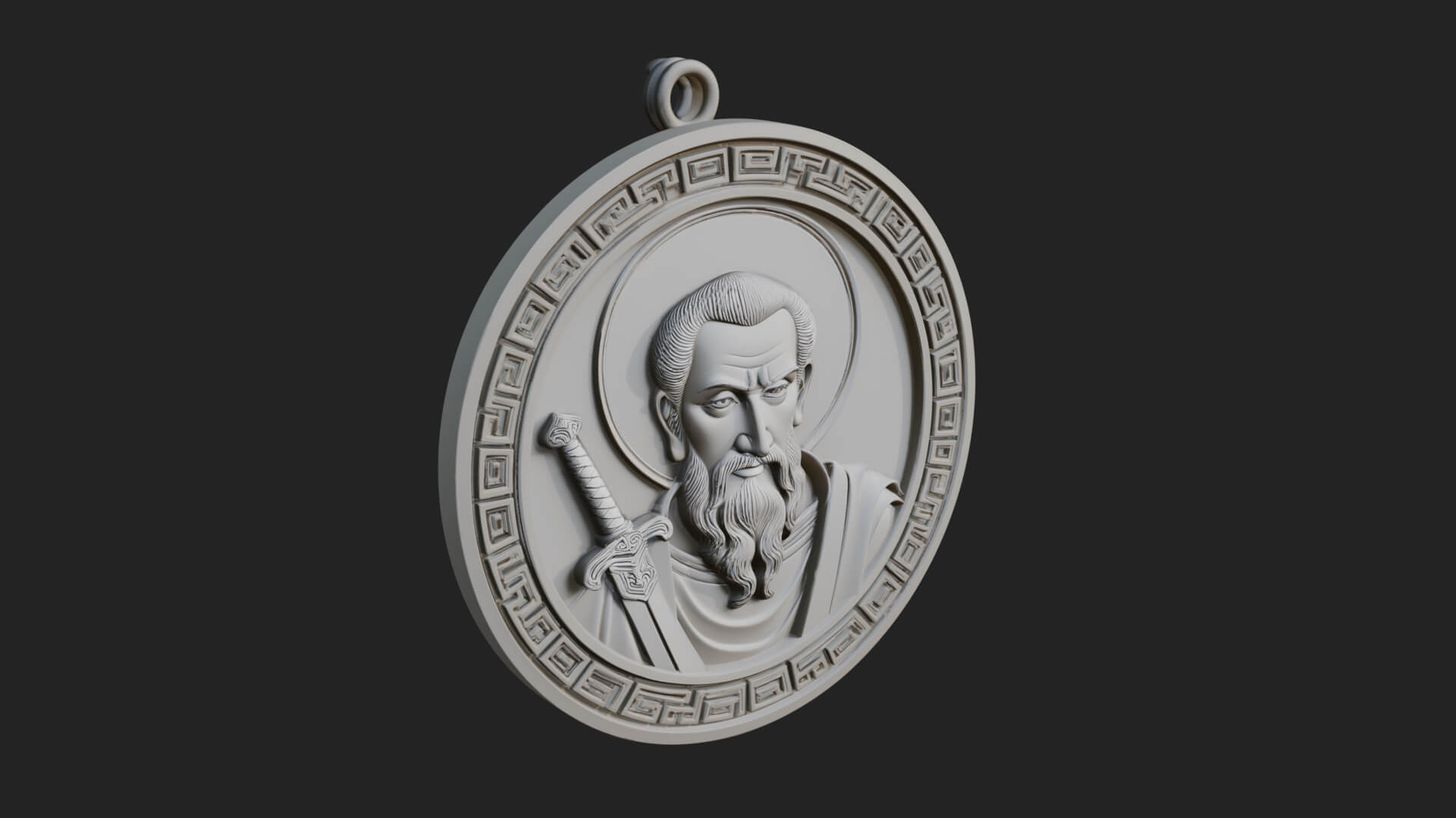 Saint with Sword Oval Relief Plaque Design 4 3D Print 3D Model