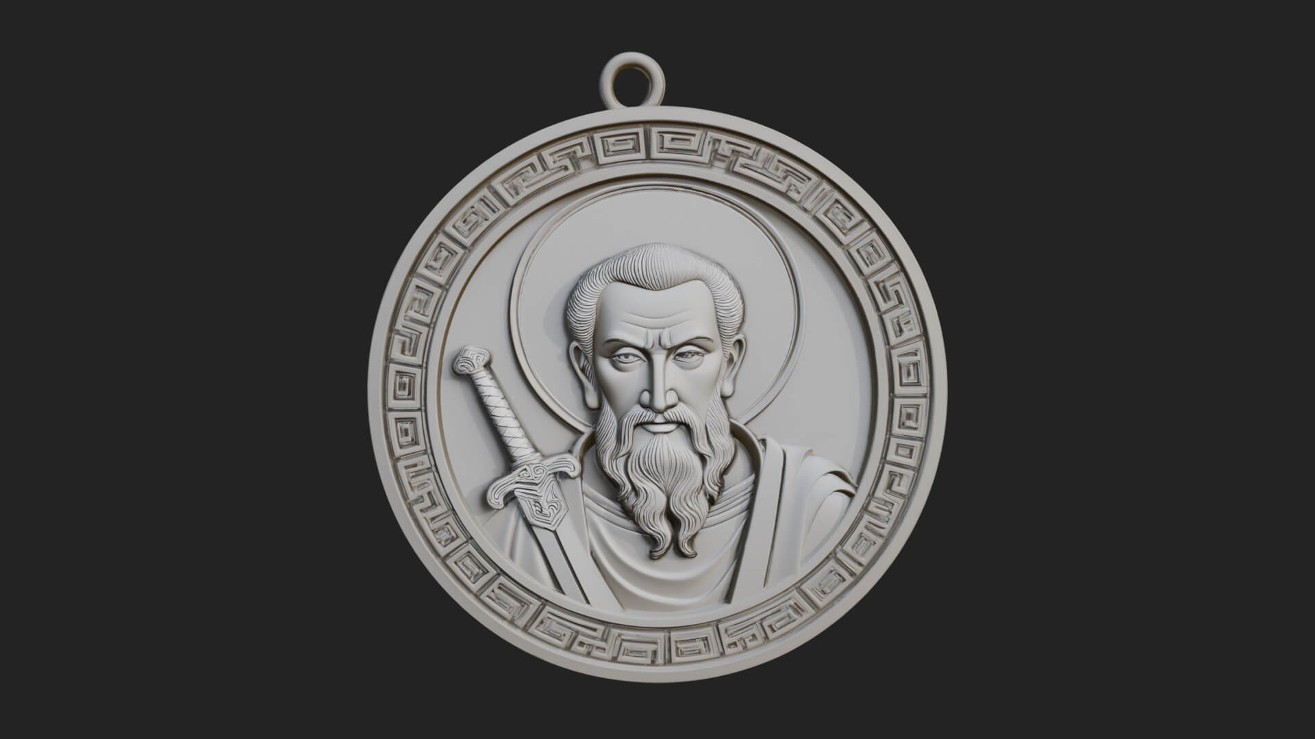 Saint with Sword Oval Relief Plaque Design 4 3D Print 3D Model