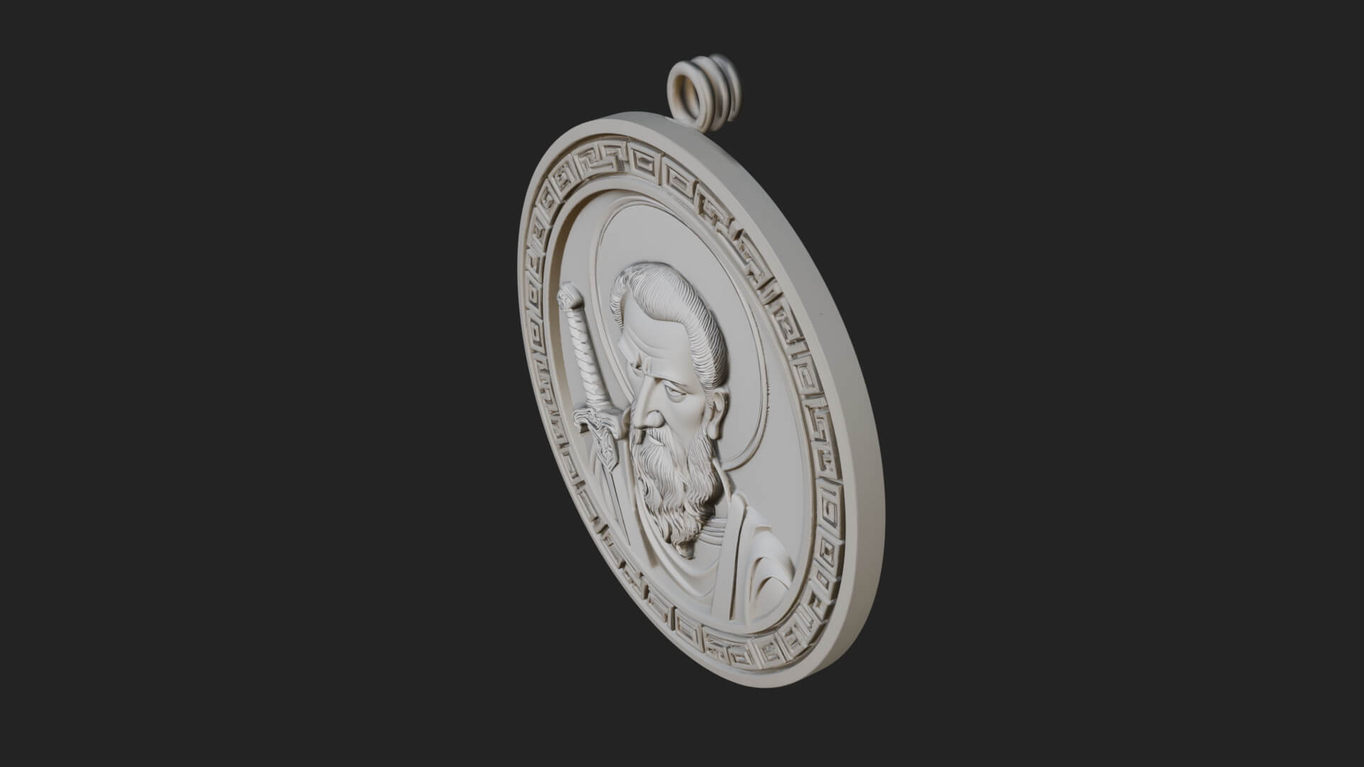 Saint with Sword Oval Relief Plaque Design 4 3D Print 3D Model