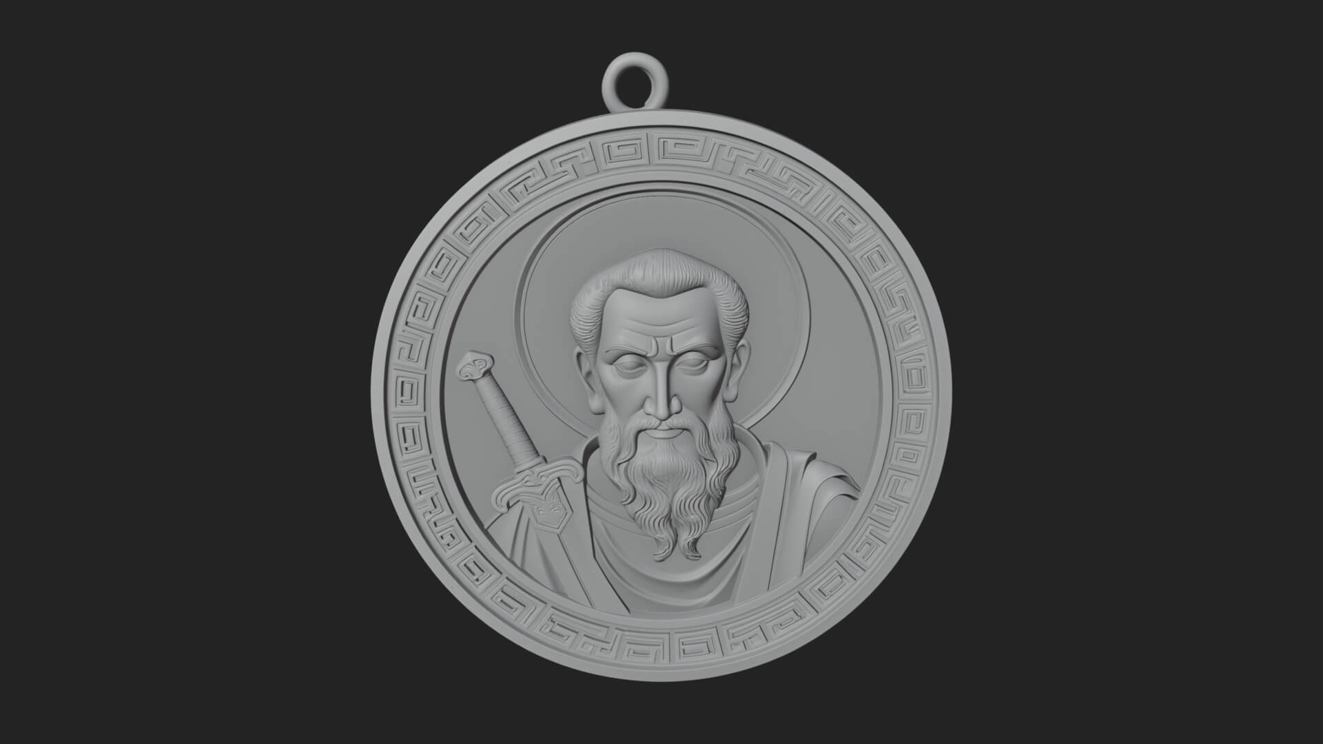 Saint with Sword Oval Relief Plaque Design 4 3D Print 3D Model
