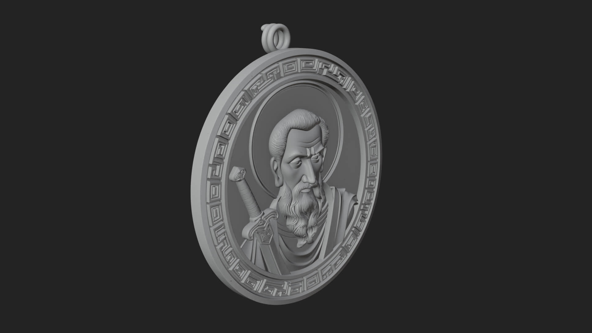 Saint with Sword Oval Relief Plaque Design 4 3D Print 3D Model