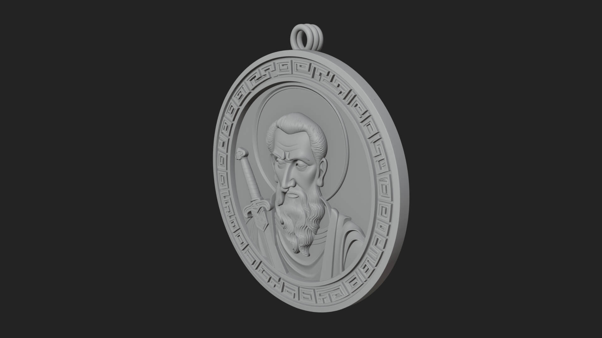 Saint with Sword Oval Relief Plaque Design 4 3D Print 3D Model