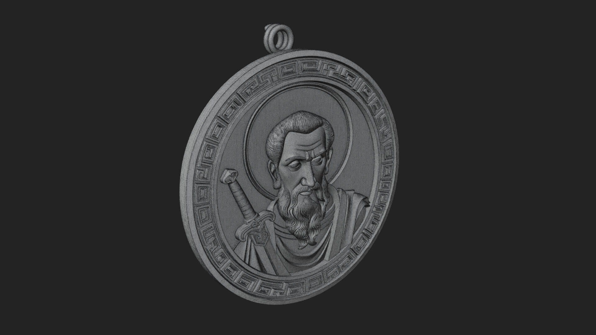 Saint with Sword Oval Relief Plaque Design 4 3D Print 3D Model