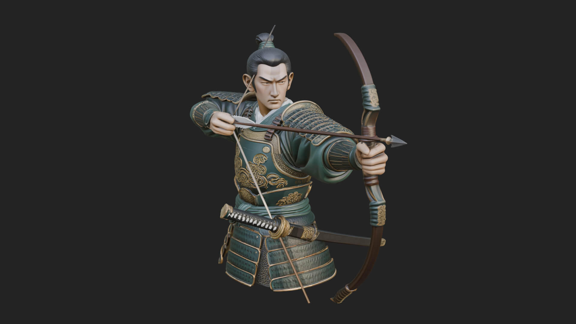 Samurai Archer Statue Design 1 3D Print Model 3D Model