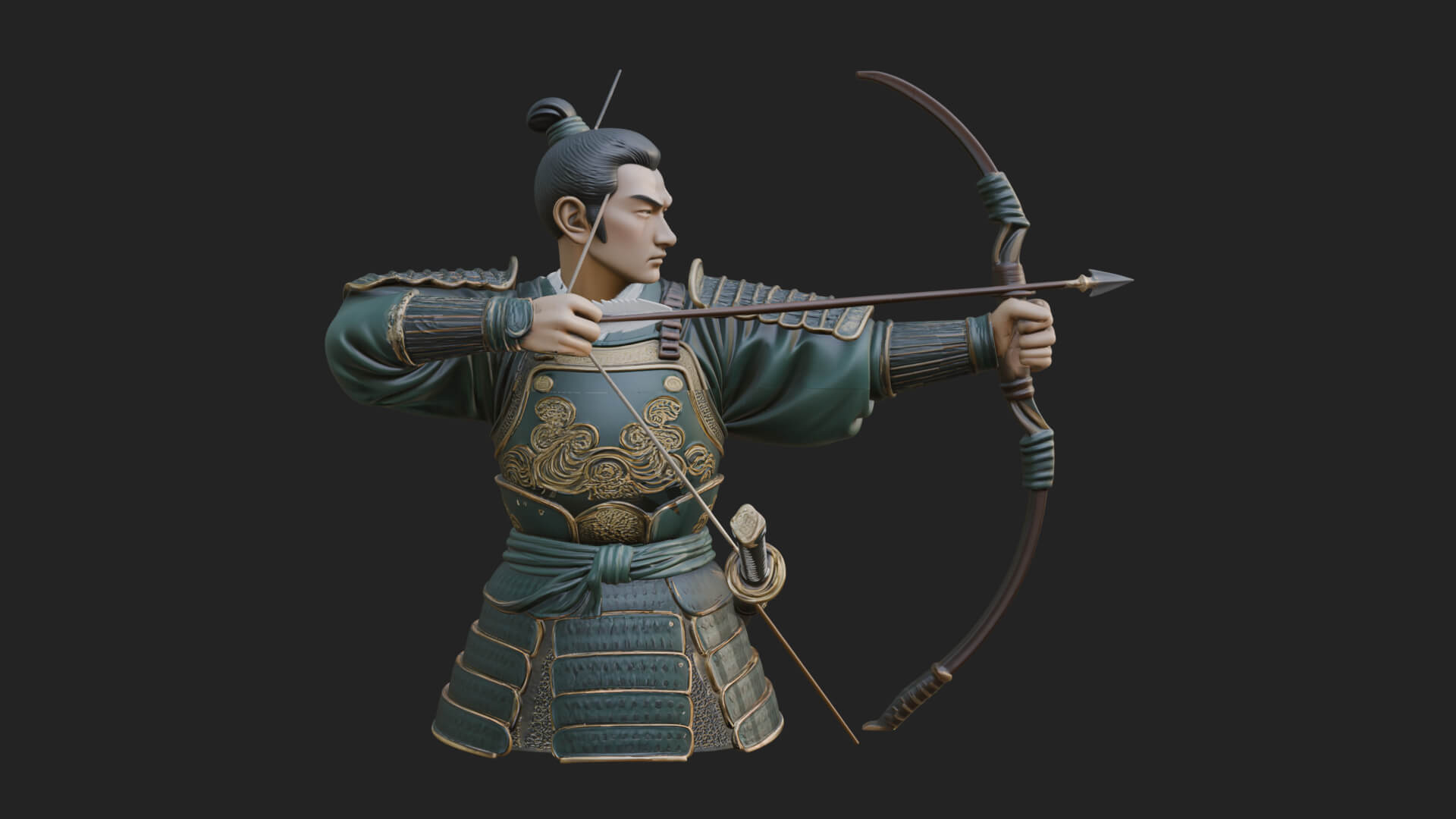 Samurai Archer Statue Design 1 3D Print Model 3D Model