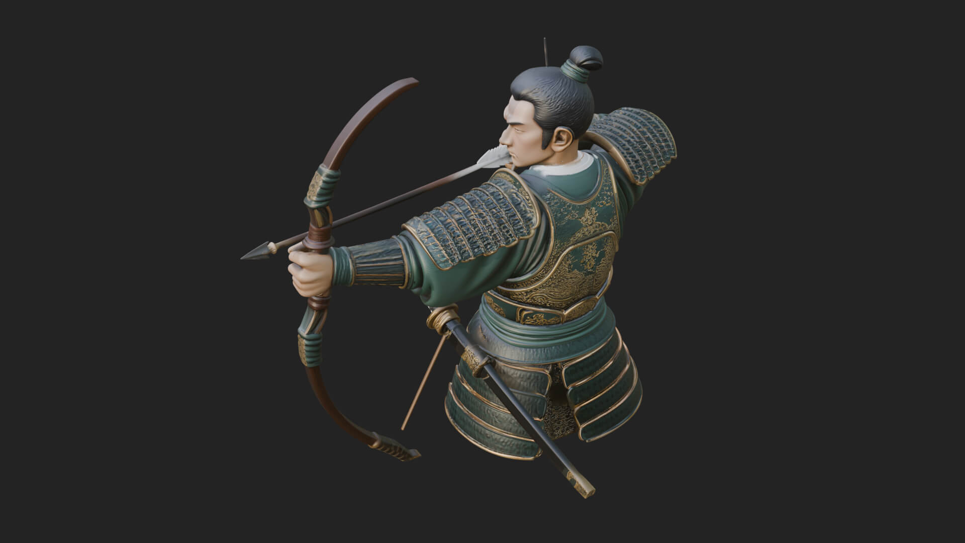 Samurai Archer Statue Design 1 3D Print Model 3D Model
