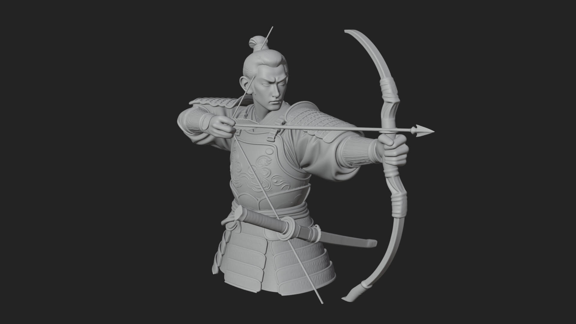 Samurai Archer Statue Design 1 3D Print Model 3D Model