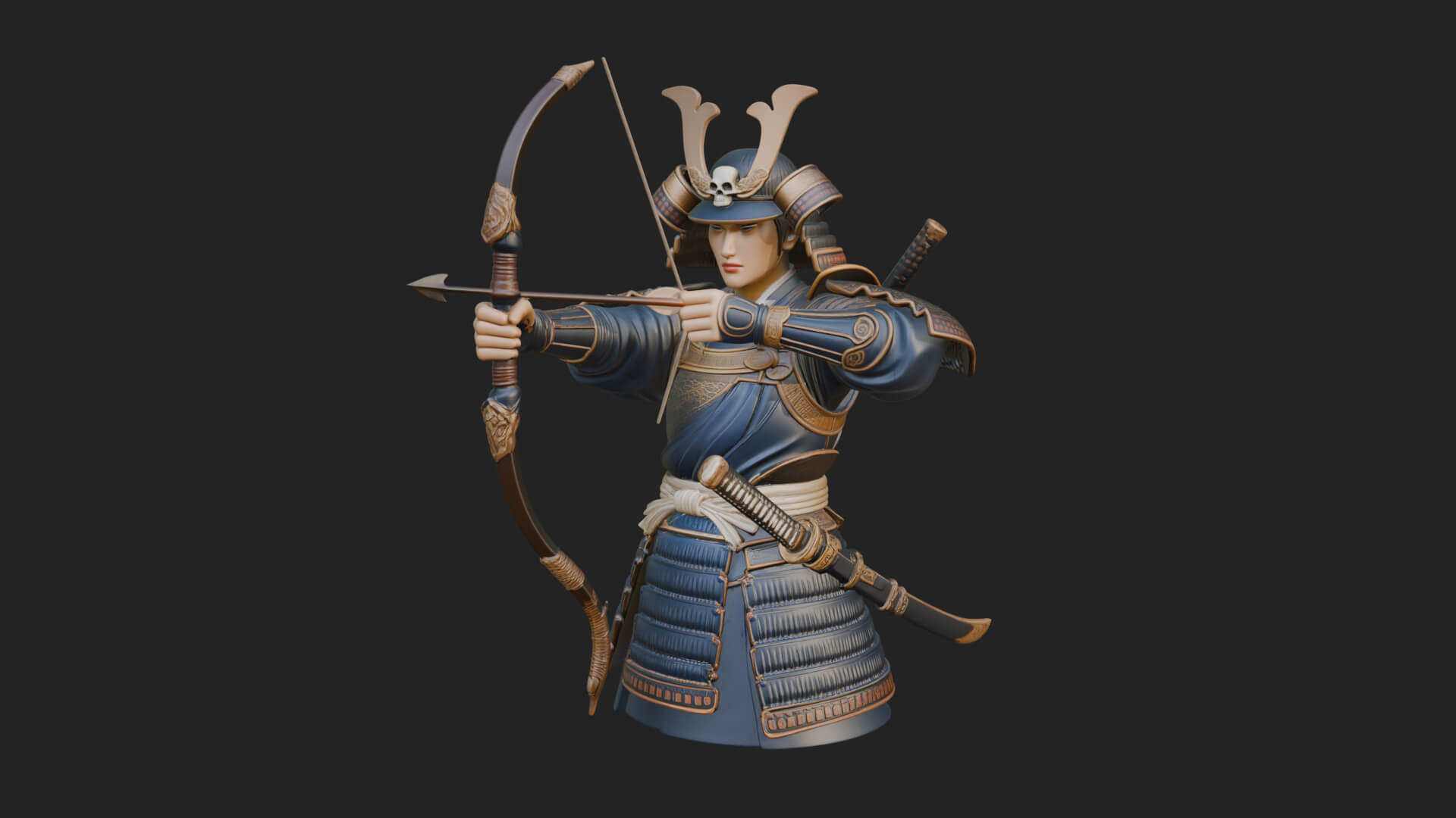 Samurai Archer Statue Design 11 3D Print Model 3D Model