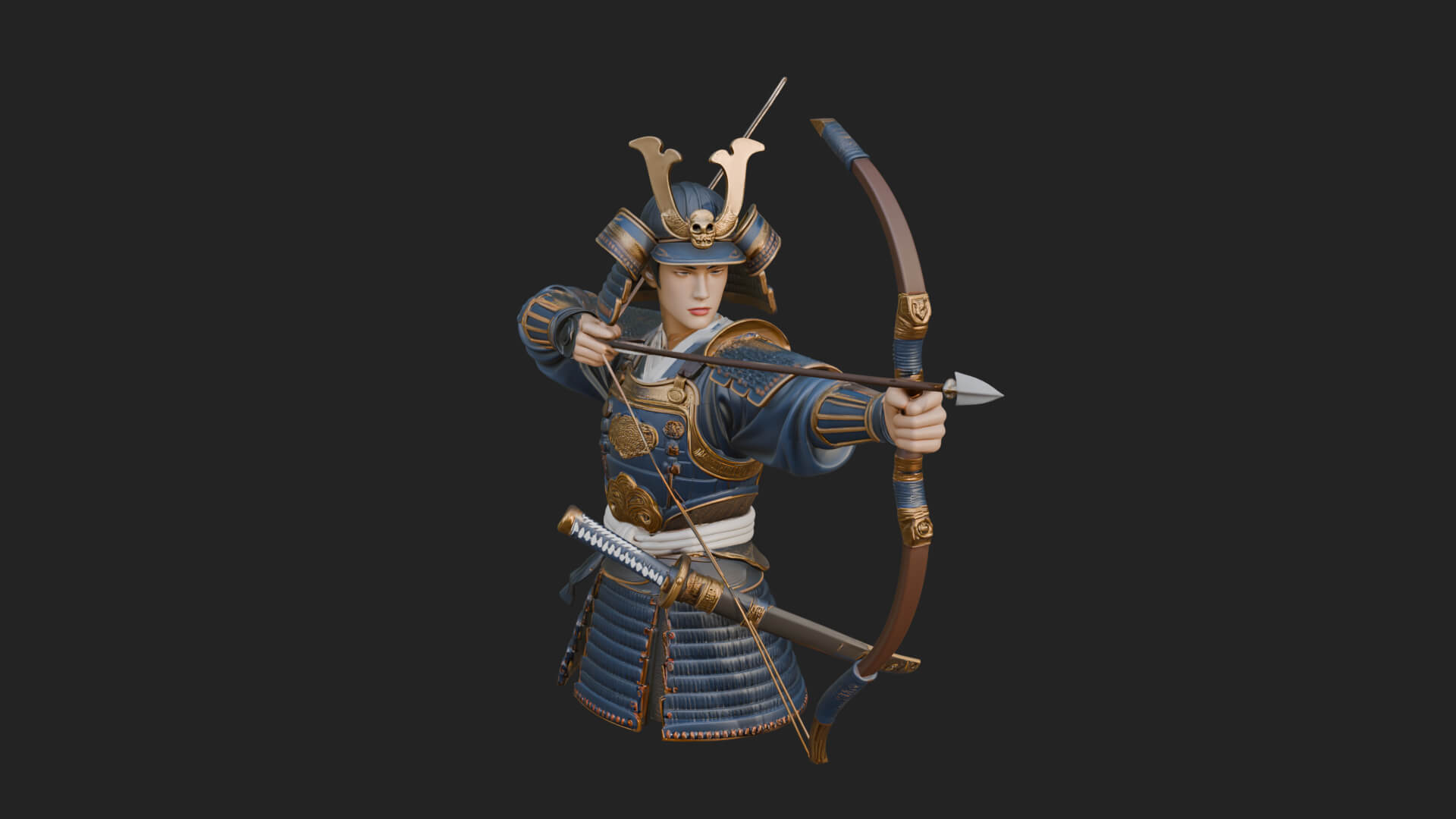 Samurai Archer Statue Design 12 3D Print Model 3D Model