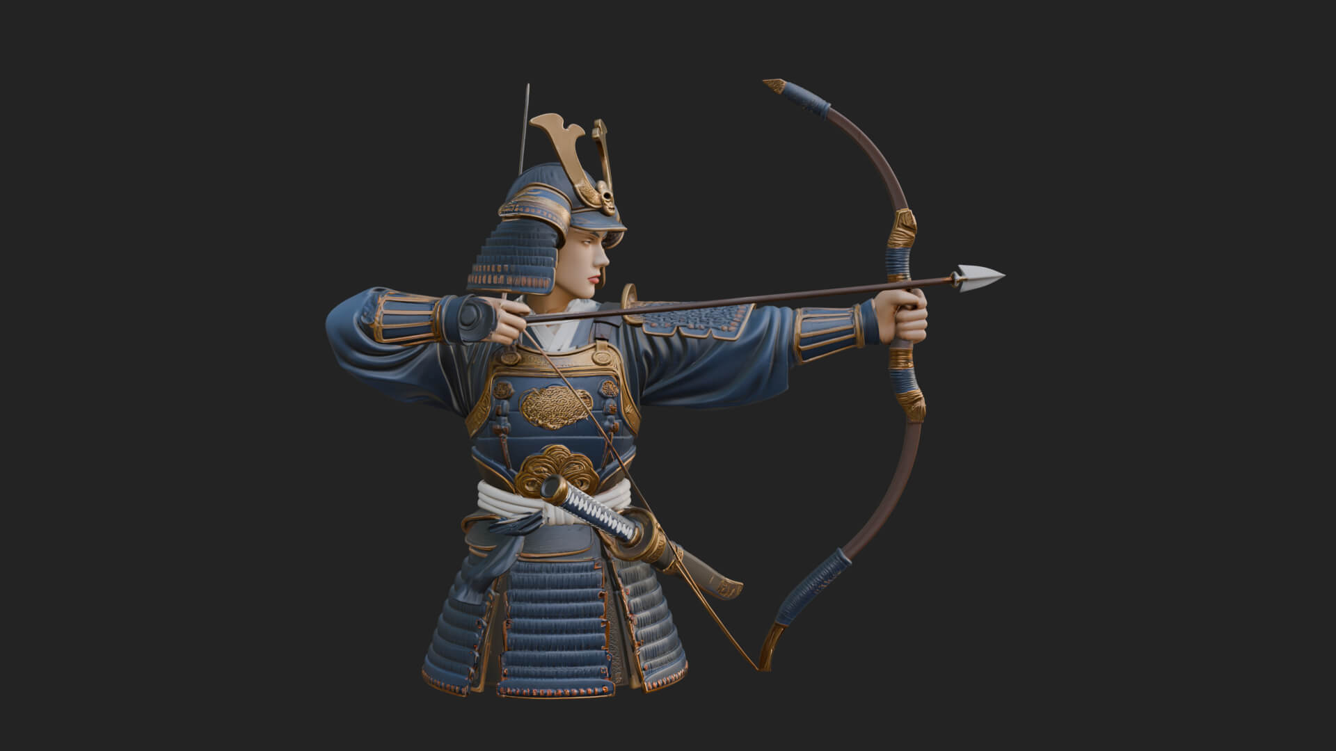 Samurai Archer Statue Design 12 3D Print Model 3D Model