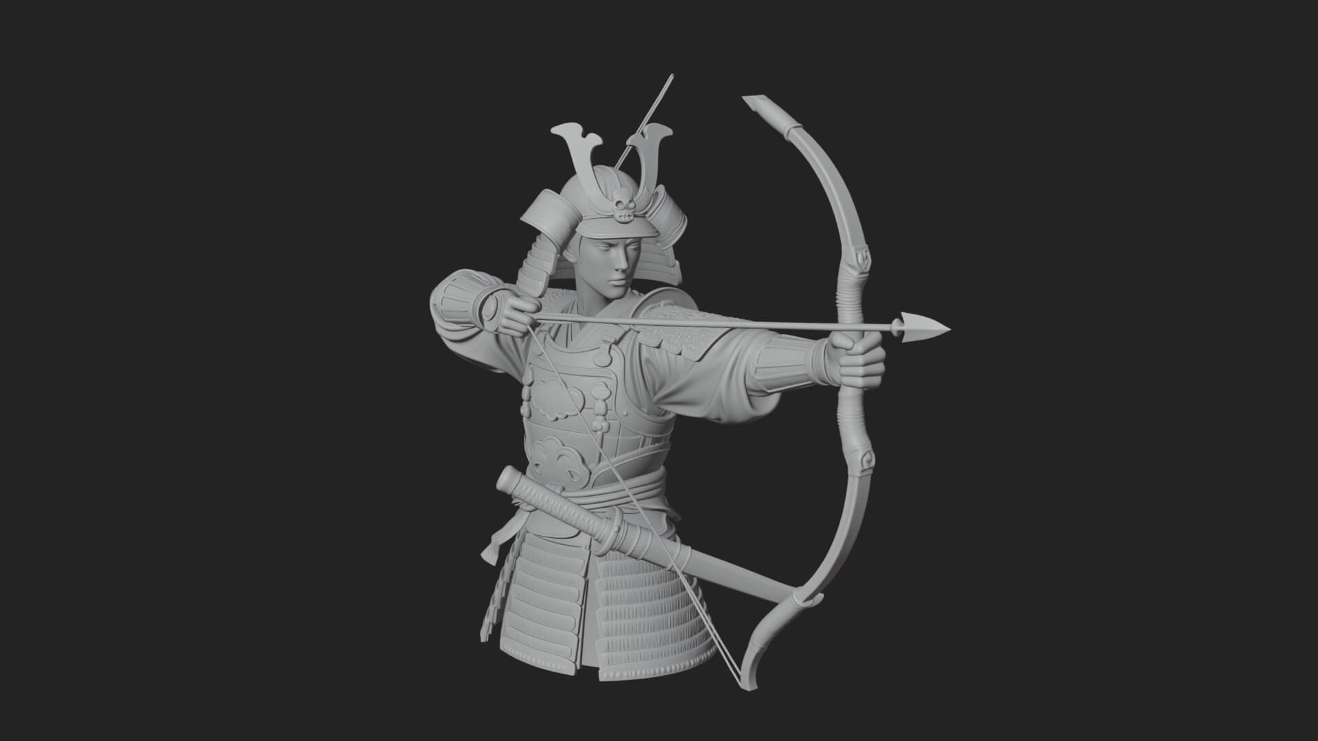 Samurai Archer Statue Design 12 3D Print Model 3D Model