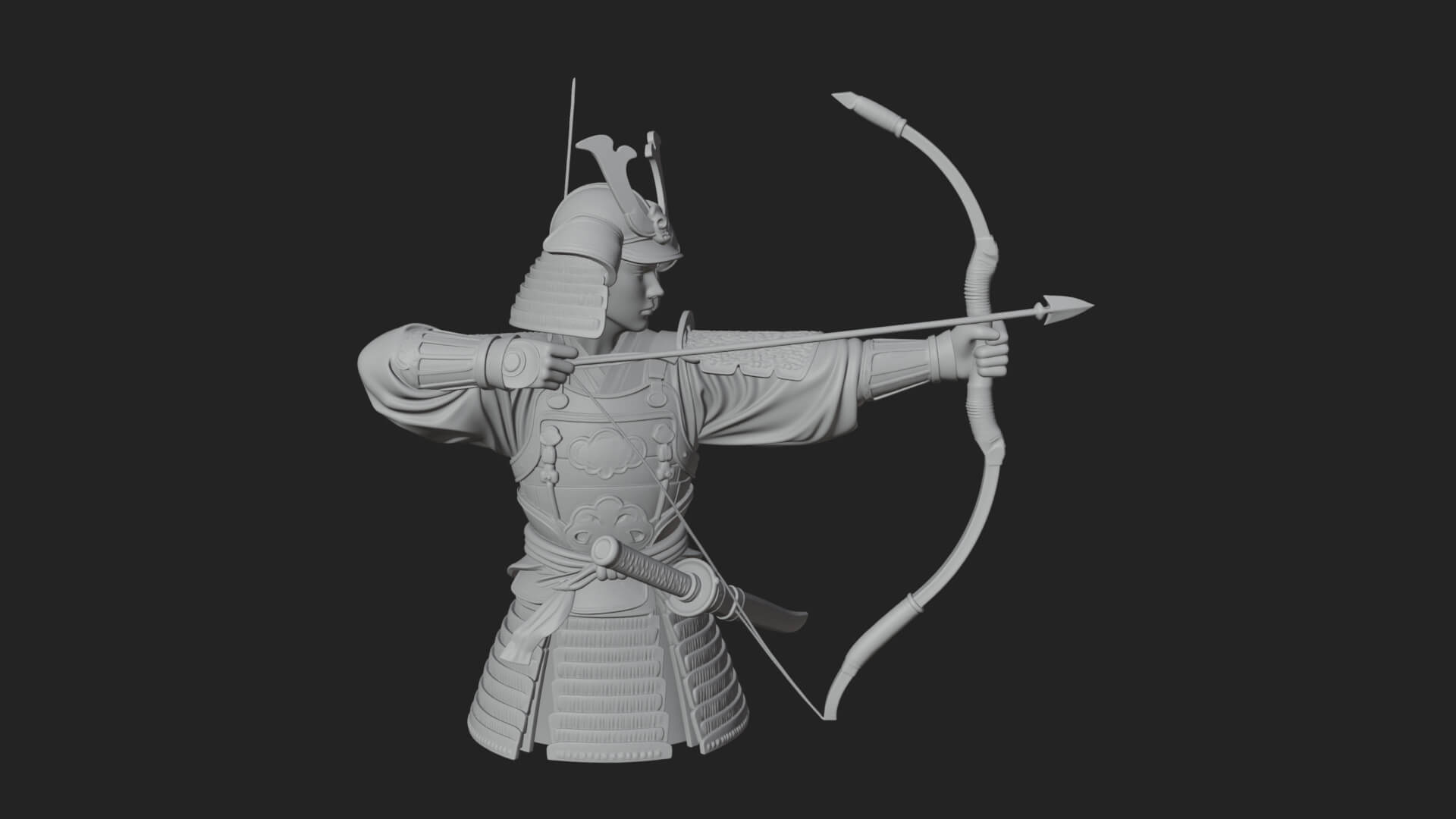 Samurai Archer Statue Design 12 3D Print Model 3D Model