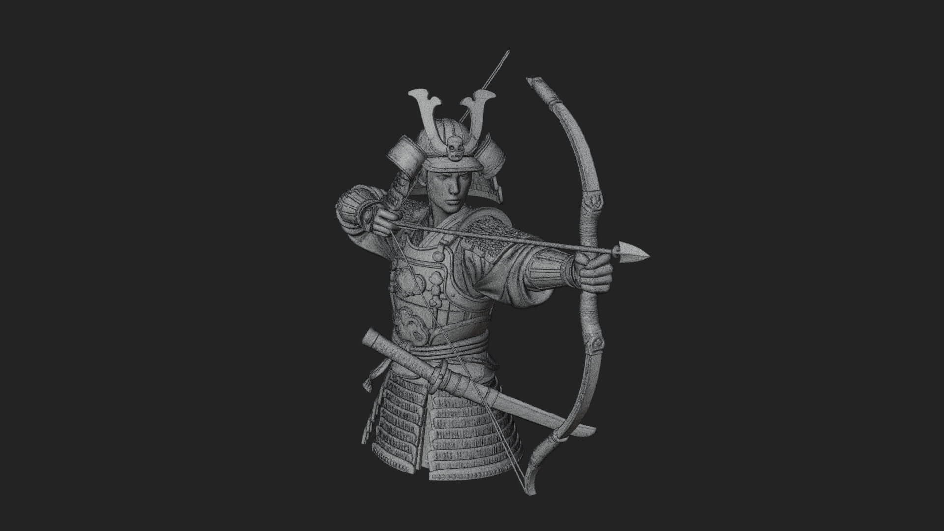 Samurai Archer Statue Design 12 3D Print Model 3D Model