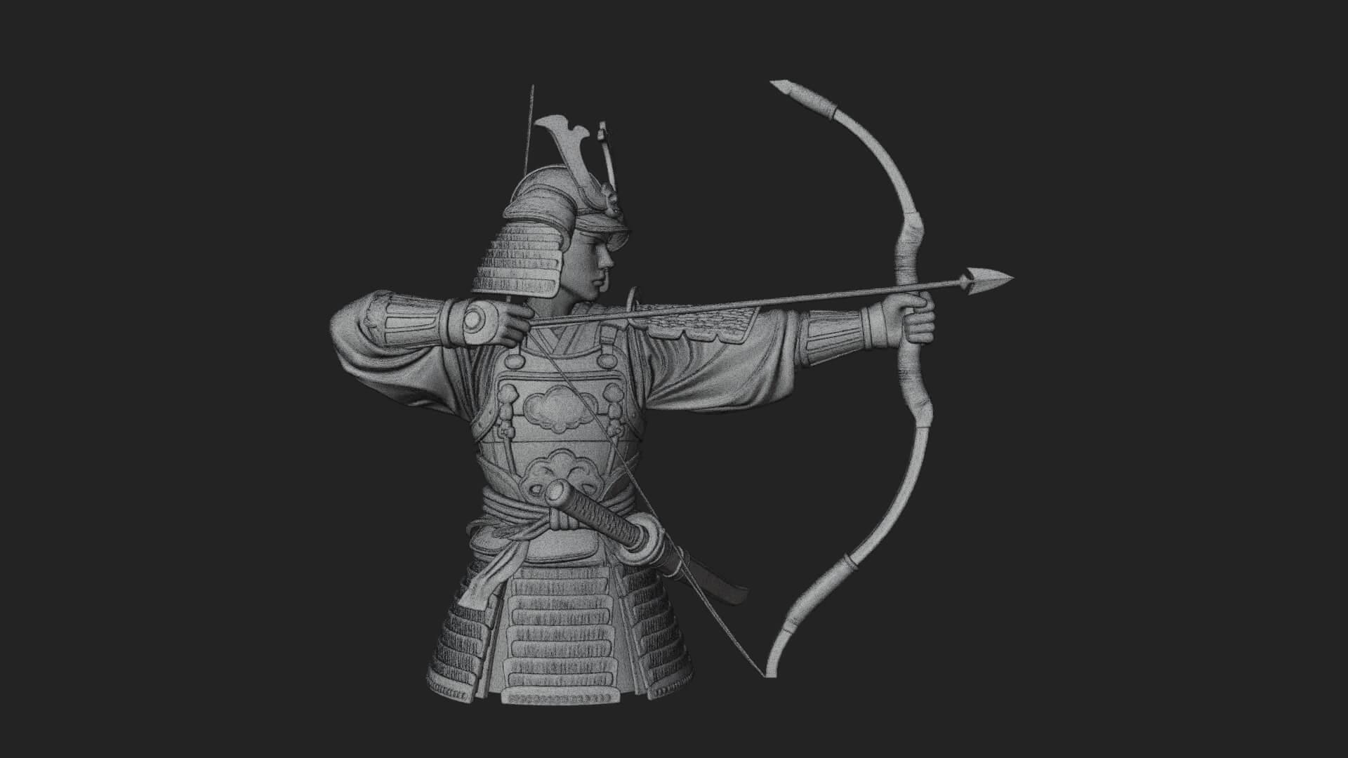 Samurai Archer Statue Design 12 3D Print Model 3D Model