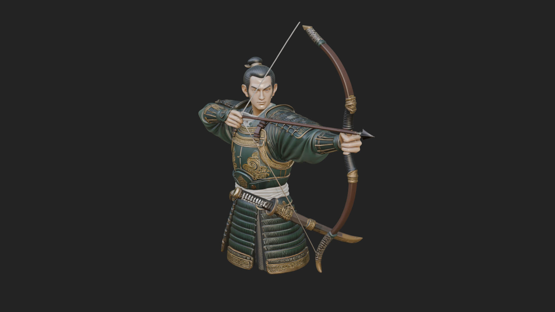 Samurai Archer Statue Design 2 3D Print Model 3D Model
