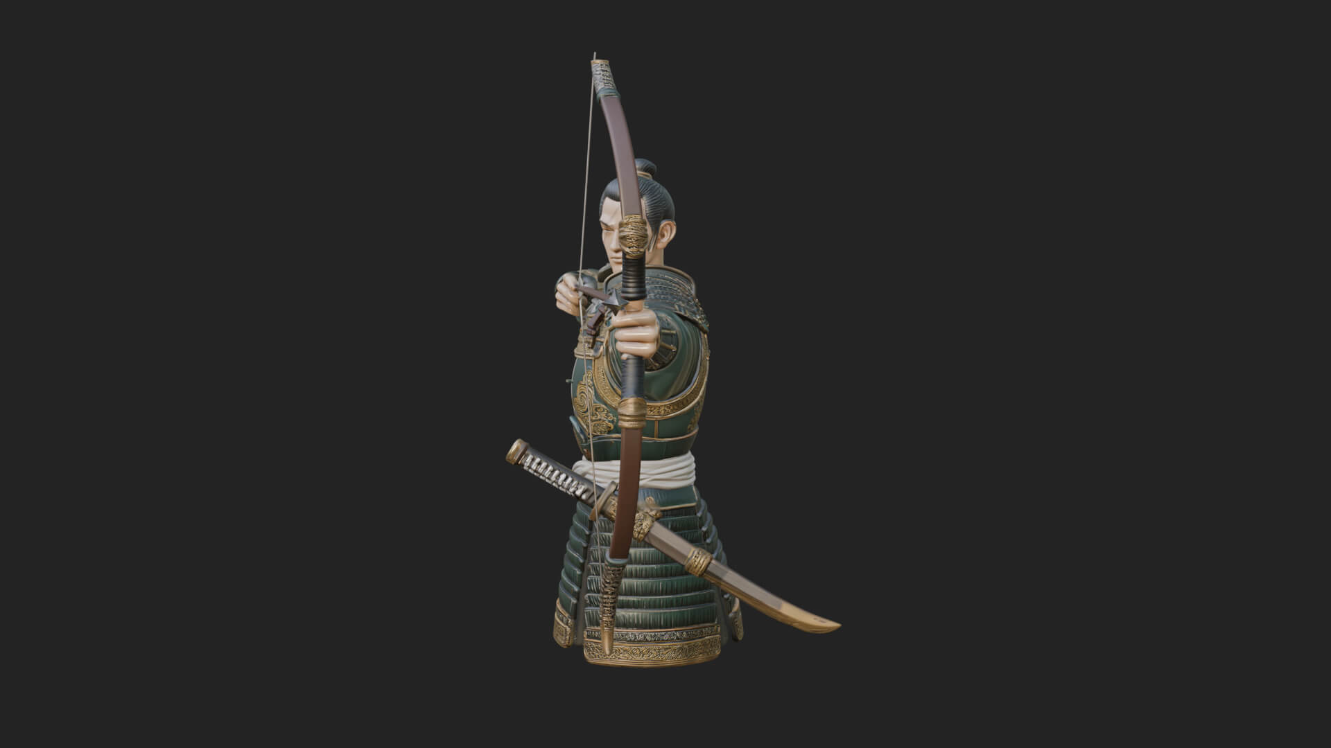 Samurai Archer Statue Design 2 3D Print Model 3D Model