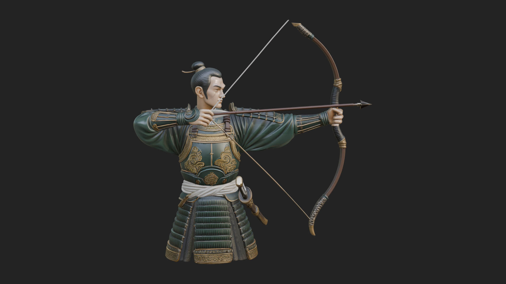 Samurai Archer Statue Design 2 3D Print Model 3D Model