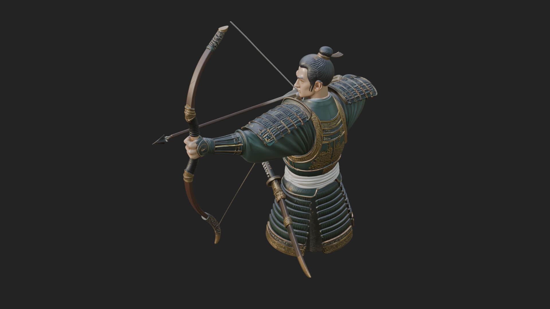 Samurai Archer Statue Design 2 3D Print Model 3D Model