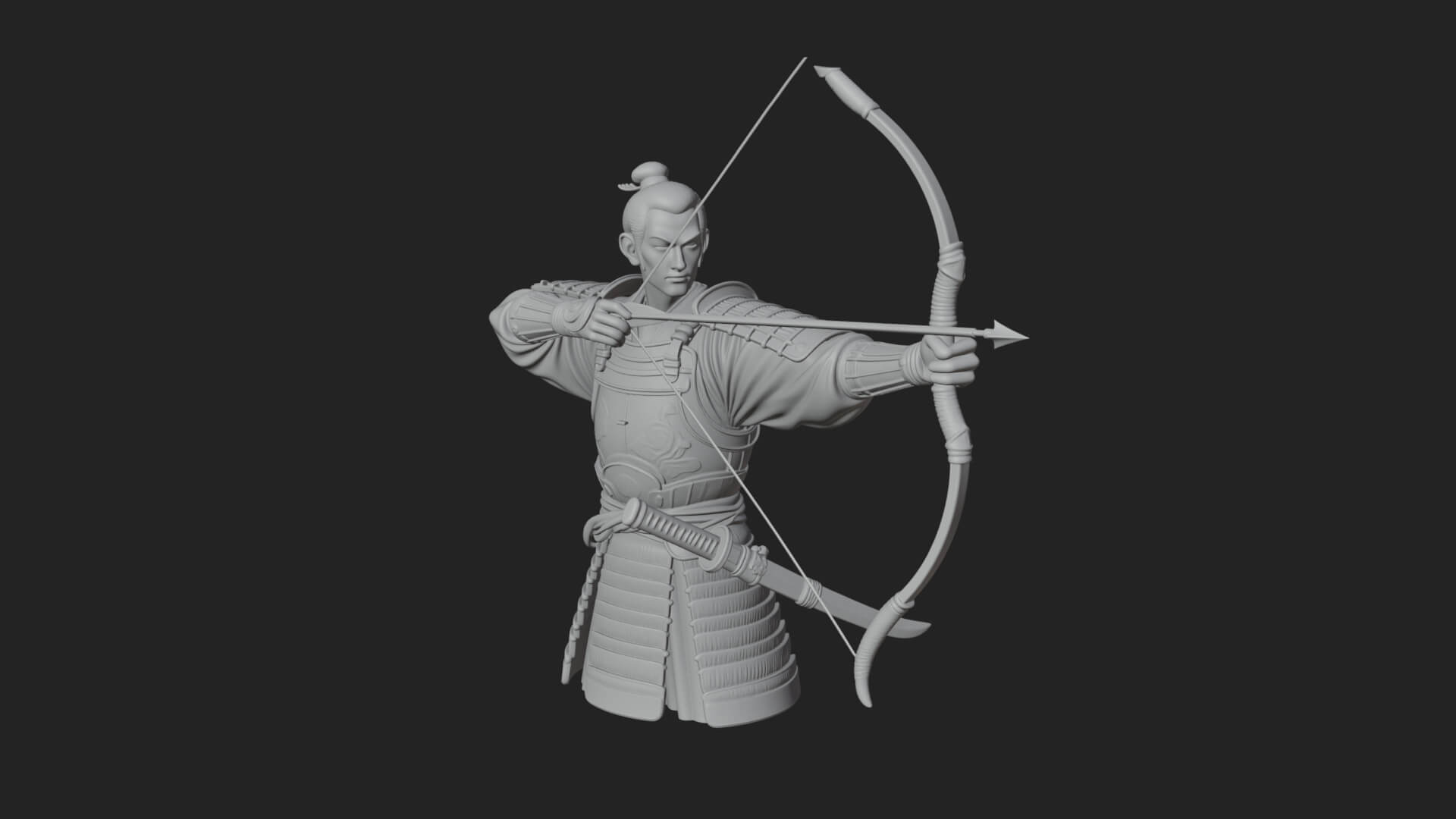 Samurai Archer Statue Design 2 3D Print Model 3D Model