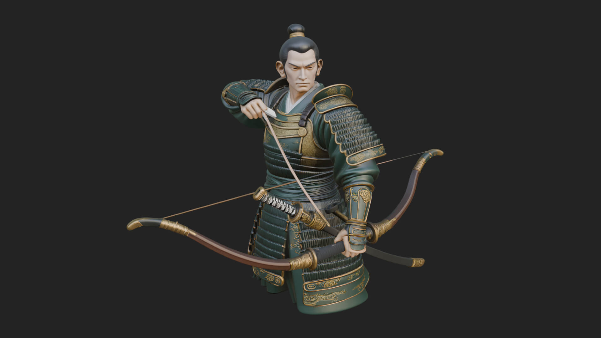 Samurai Archer Statue Design 3 3D Print Model 3D Model