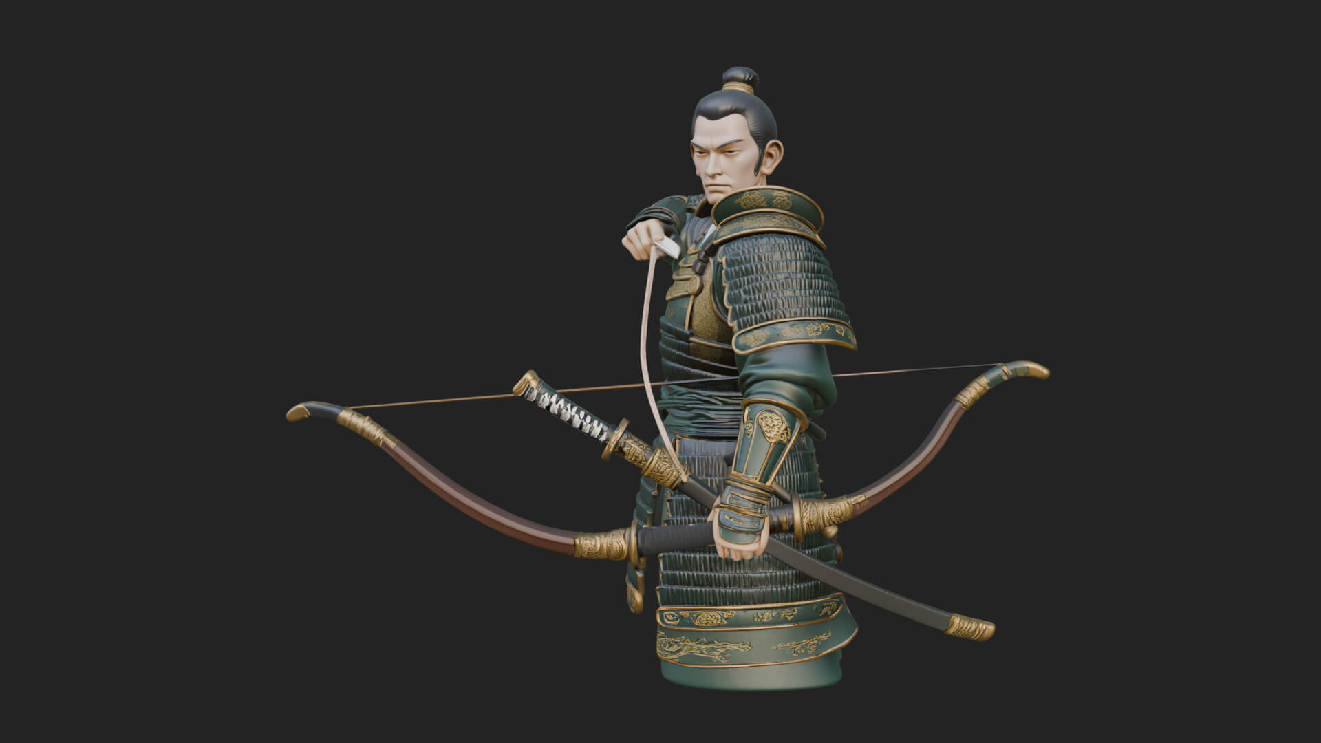 Samurai Archer Statue Design 3 3D Print Model 3D Model