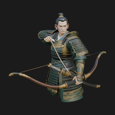 Samurai Archer Statue Design 3 3D Print Model