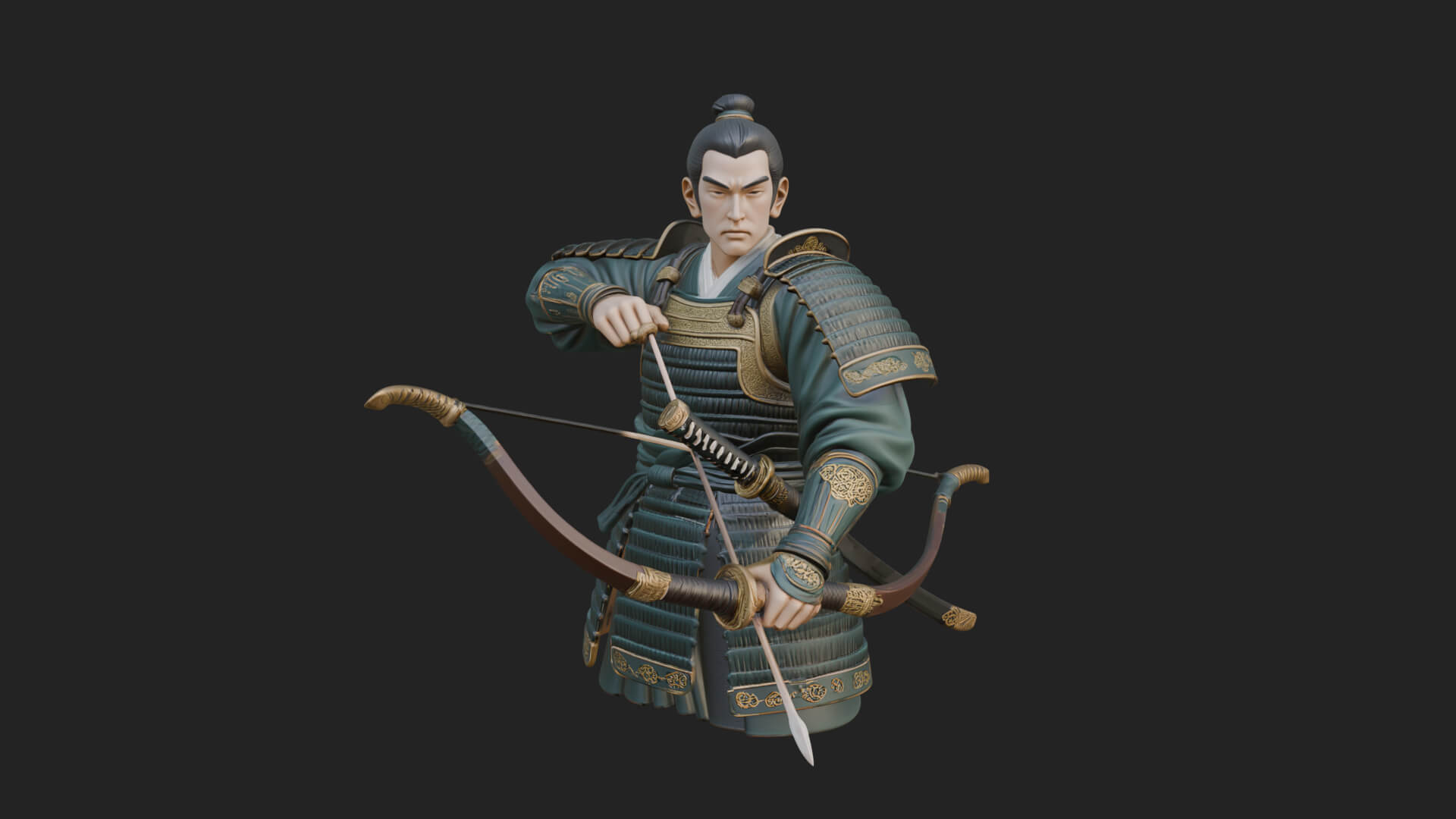 Samurai Archer Statue Design 4 3D Print Model 3D Model