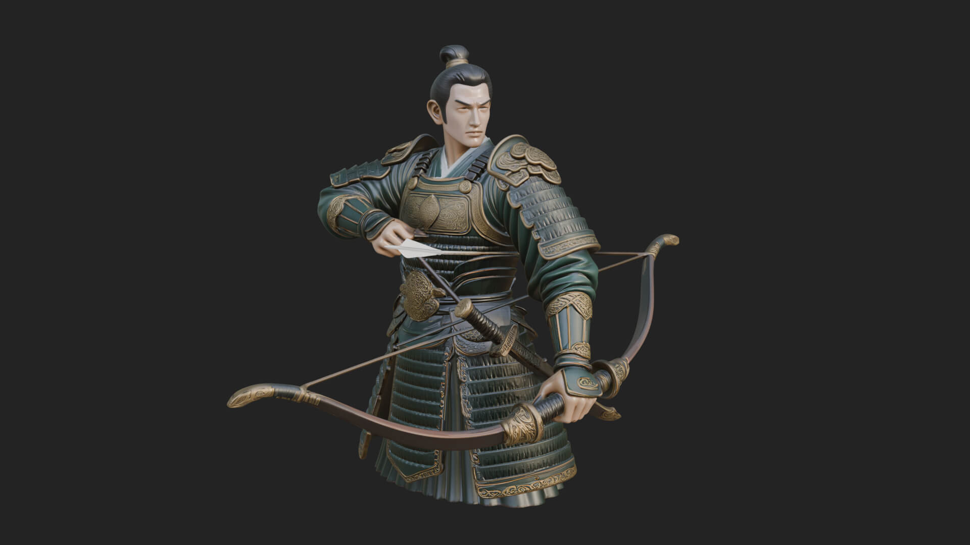 Samurai Archer Statue Design 5 3D Print Model 3D Model