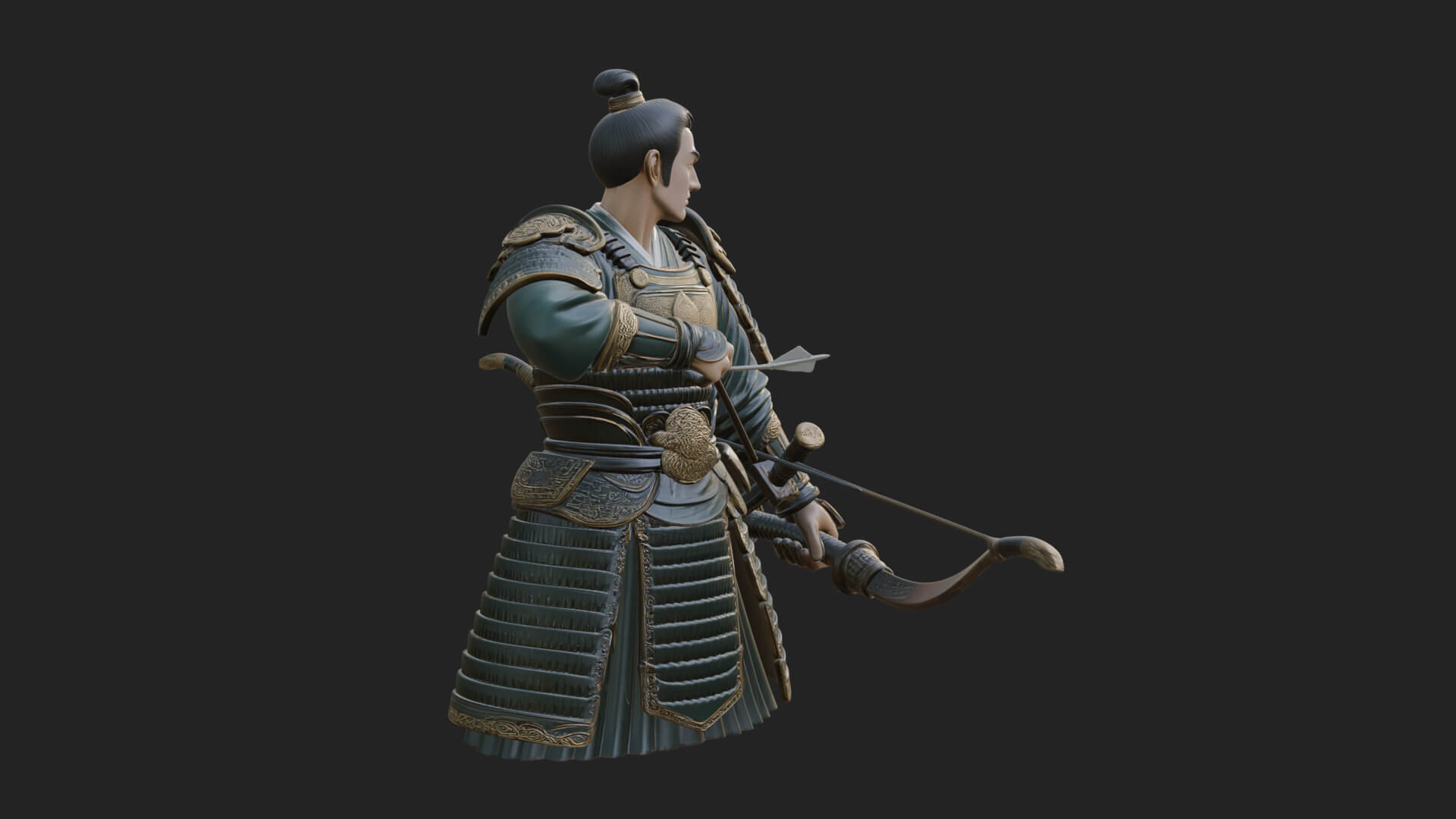 Samurai Archer Statue Design 5 3D Print Model 3D Model